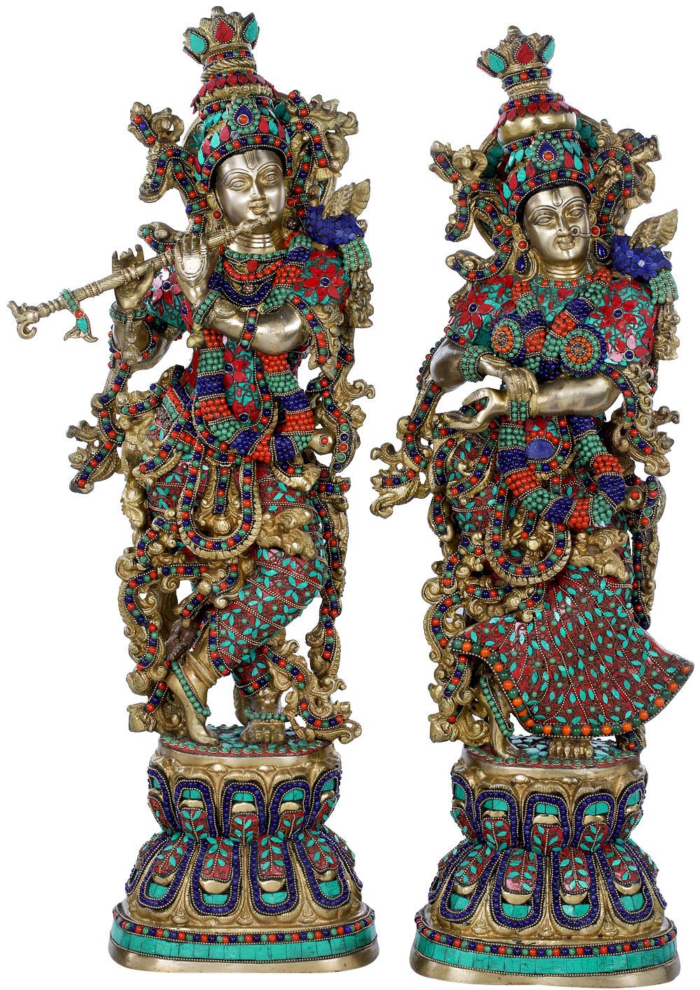 Exotic India Radha Krishna - Brass Statue With Inlay Work