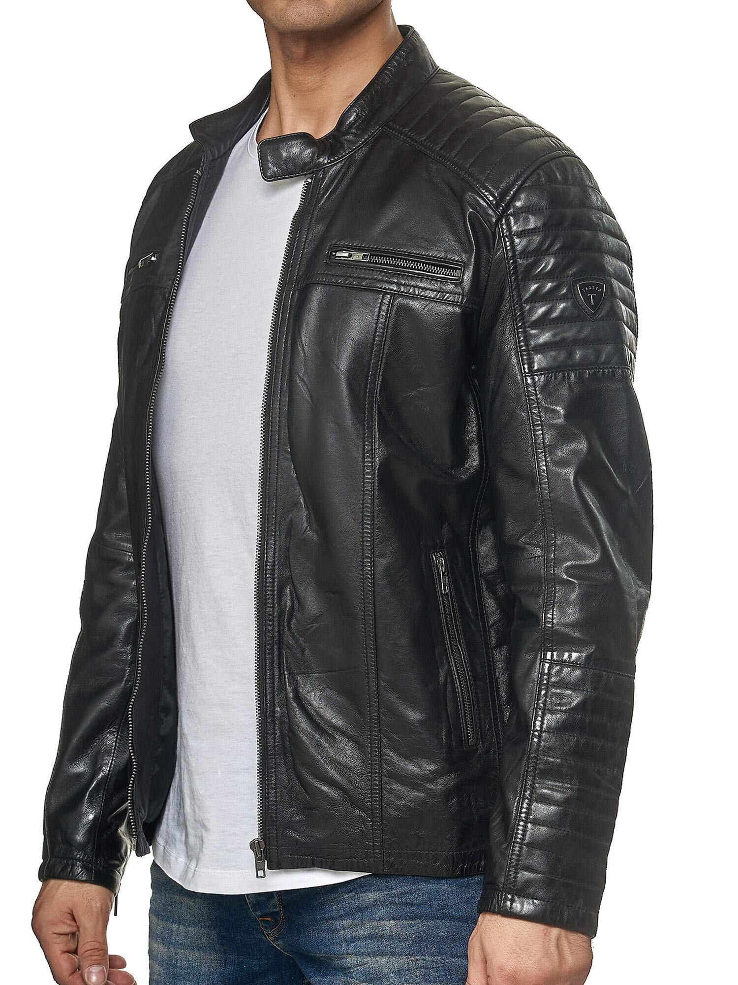 Tazzio Herren Jacke Lederjacke Echtleder Leder Biker Übergangsjacke 19709