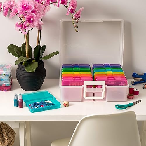 Miniatura 6 de IRIS USA - Caja de almacenamiento de fotos de 4 x 6 pulgadas, paquete de 2, contenedor de mango discreto con 16 fundas de organización para fotos,