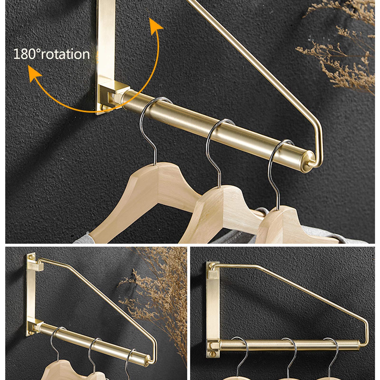 Portasciugamani pieghevole ad anello a 180° montato a parete, portasciugamani per bagno cucina, processo di disegno della superficie del materiale in ottone, oro opaco