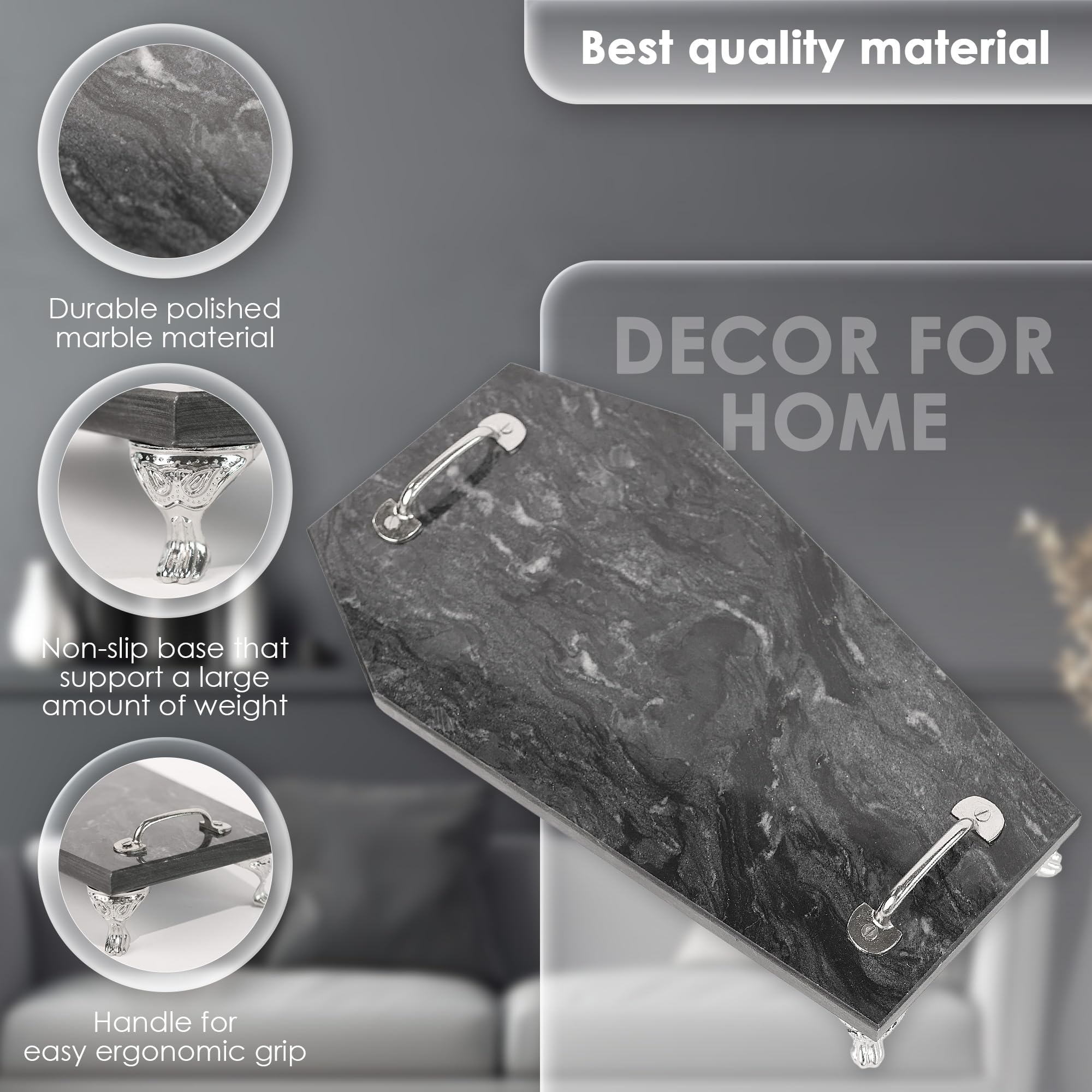 Coffin Marble Tray-Coffin Stone Tray Decorations-Gothic Home Decor-Elegant Decorative Tray-Luxurious Real Natural Marble Vanity Tray Genuine Marble Storage Tray for Living Room, Bathroom, Kitchen