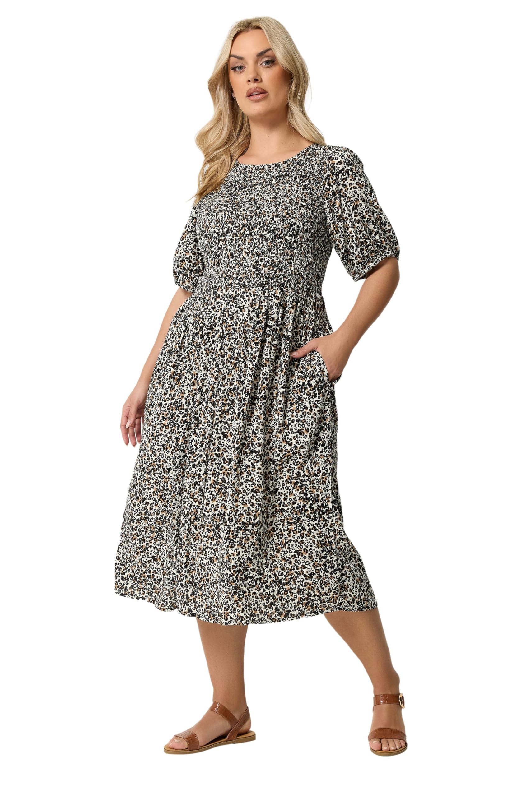 Yours Women's Leopard Midi Dress in Brown | Size: 18