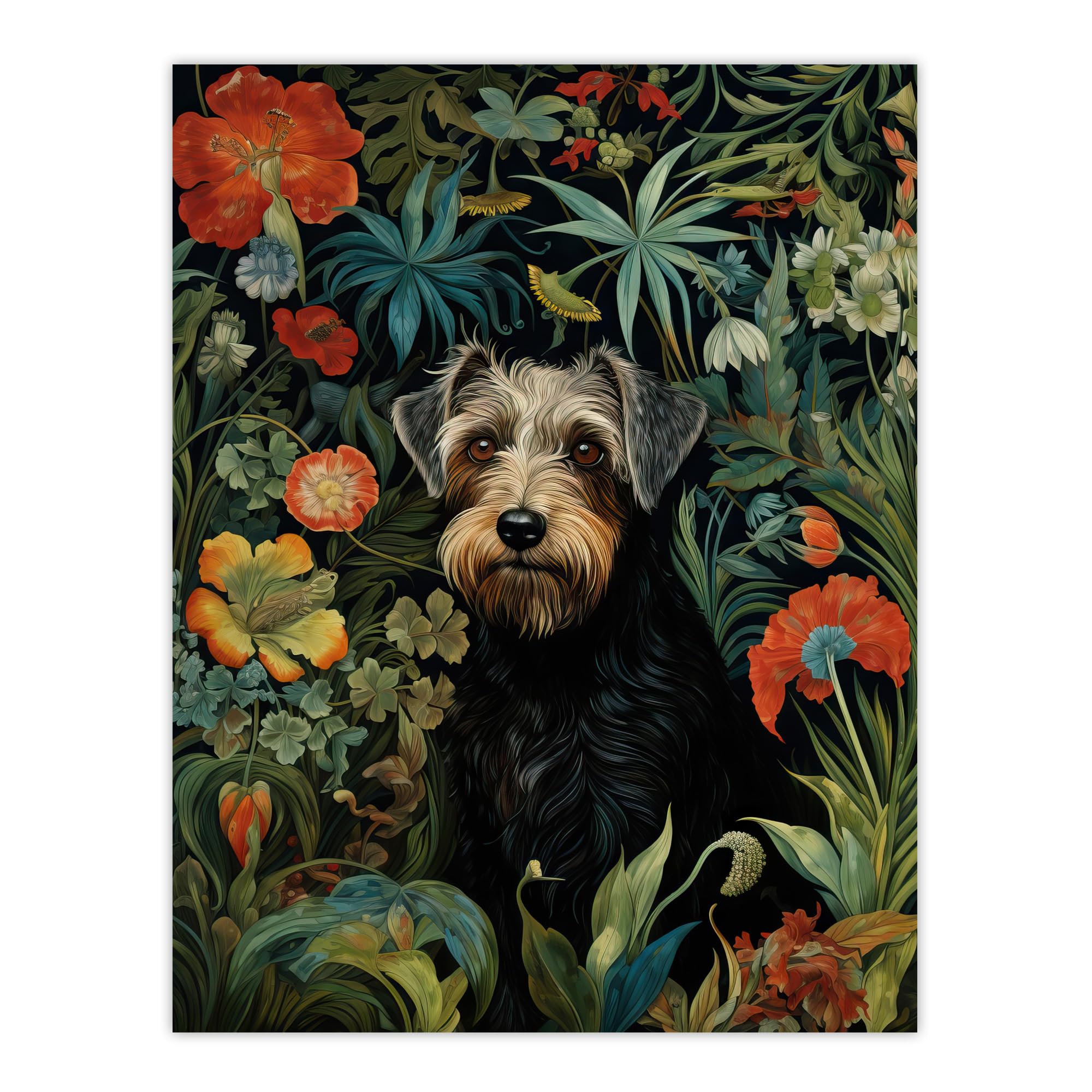 Artery8 Border Terrier Dog On Elegant Wildflower Floral Backdrop William Morris Style Pattern Artwork Large Wall Art Poster Print Thick Paper 18X24 Inch