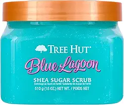 Tree Hut Blue Lagoon Shea Sugar Scrub | Esfoliante corporal que remove a pele seca e morta para uma sensação macia e hidratada | Cuidados nutritivos essenciais para o corpo | 532 ml.