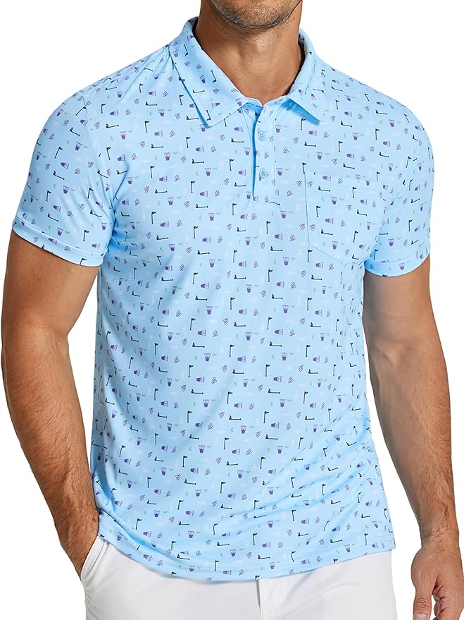 COOFANDY Men's Polo Shirts Short Sleeve Print Performance Golf Shirts Fashion Casual Beach Collared T-Shirts