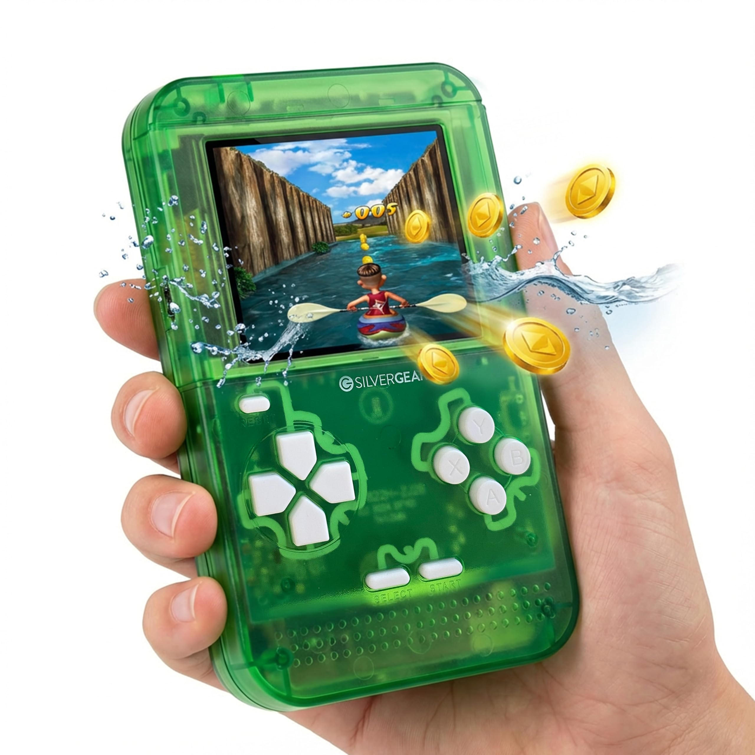 Silvergear® Retro Spielkonsole 32-bit | Handheld Konsole mit 150 Spielen | Tragbare Arcade Konsole | 2.8 Zoll LCD Bildschirm | Retro Games & Klassische Spiele | Kinder Spielkonsole | Grün