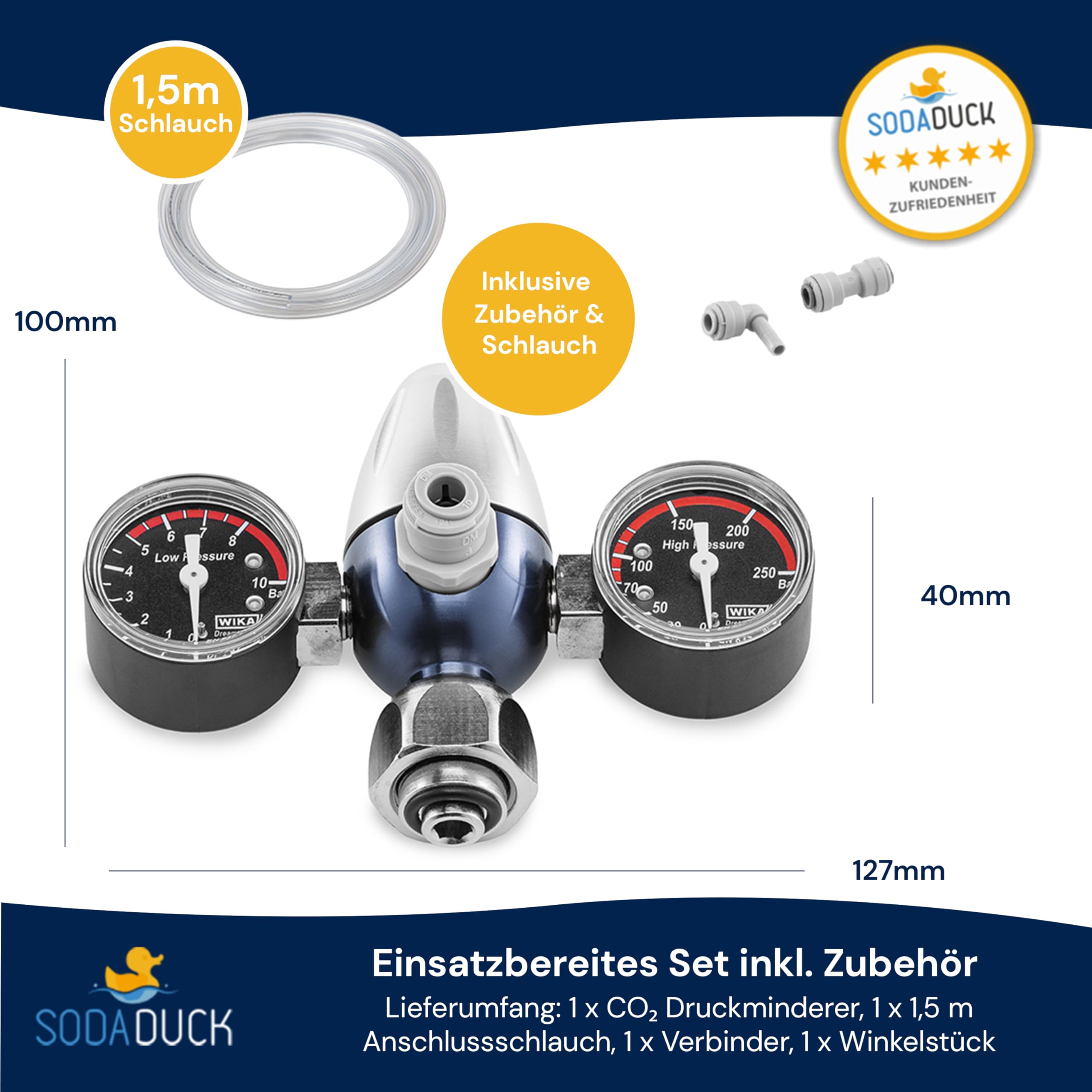 Co2 Druckminderer kompatibel mit Quooker Cube - Kohlensäure Druckregler zum Umrüsten auf handelsübliche CO₂ Flasche (bis 10 kg) [HOHE KOSTENERSPARNIS]