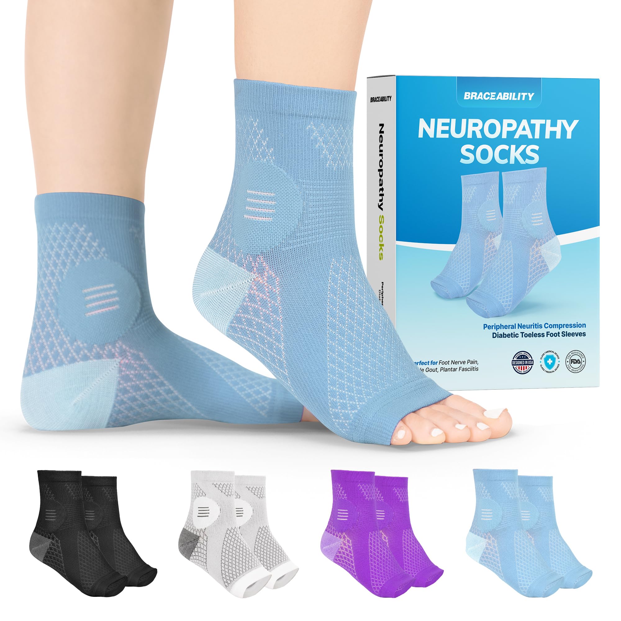BraceAbility Neuropathy Socks for Women and Men - Toeless Compression Foot Neuropathy Socks, Peripheral Neuropathy Socks, Diabetic Neuropathy Socks, Arthritis Socks (XL - Blue) (B0CV83ZSHS) Amazon Price History, Amazon Price Tracker