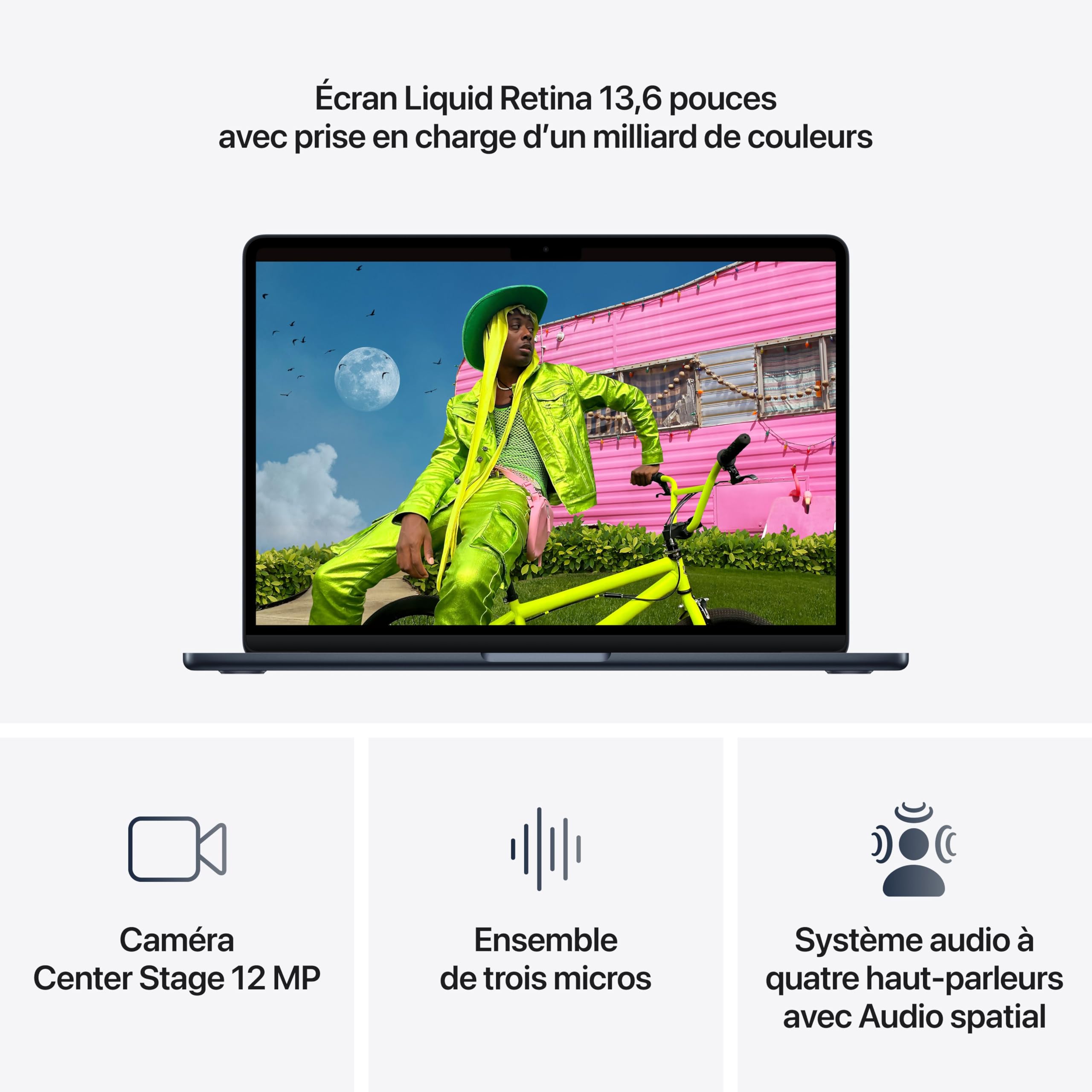 Apple MacBook Air 13 Pouces Portable avec Puce M5 : Conçu pour l’IA, Écran Liquid Retina 13,6 Pouces, Mémoire unifiée 16 Go, SSD 512 Go, Caméra Center Stage 12 MP, Touch ID, Wi-FI 7 ; Minuit