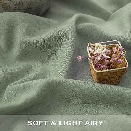 Miniatura 3 de Cortinas de cocina de lino verde salvia para ventana pequeña de 36 pulgadas de largo, 2 paneles de bolsillo con pestaña trasera, neutral, estilo