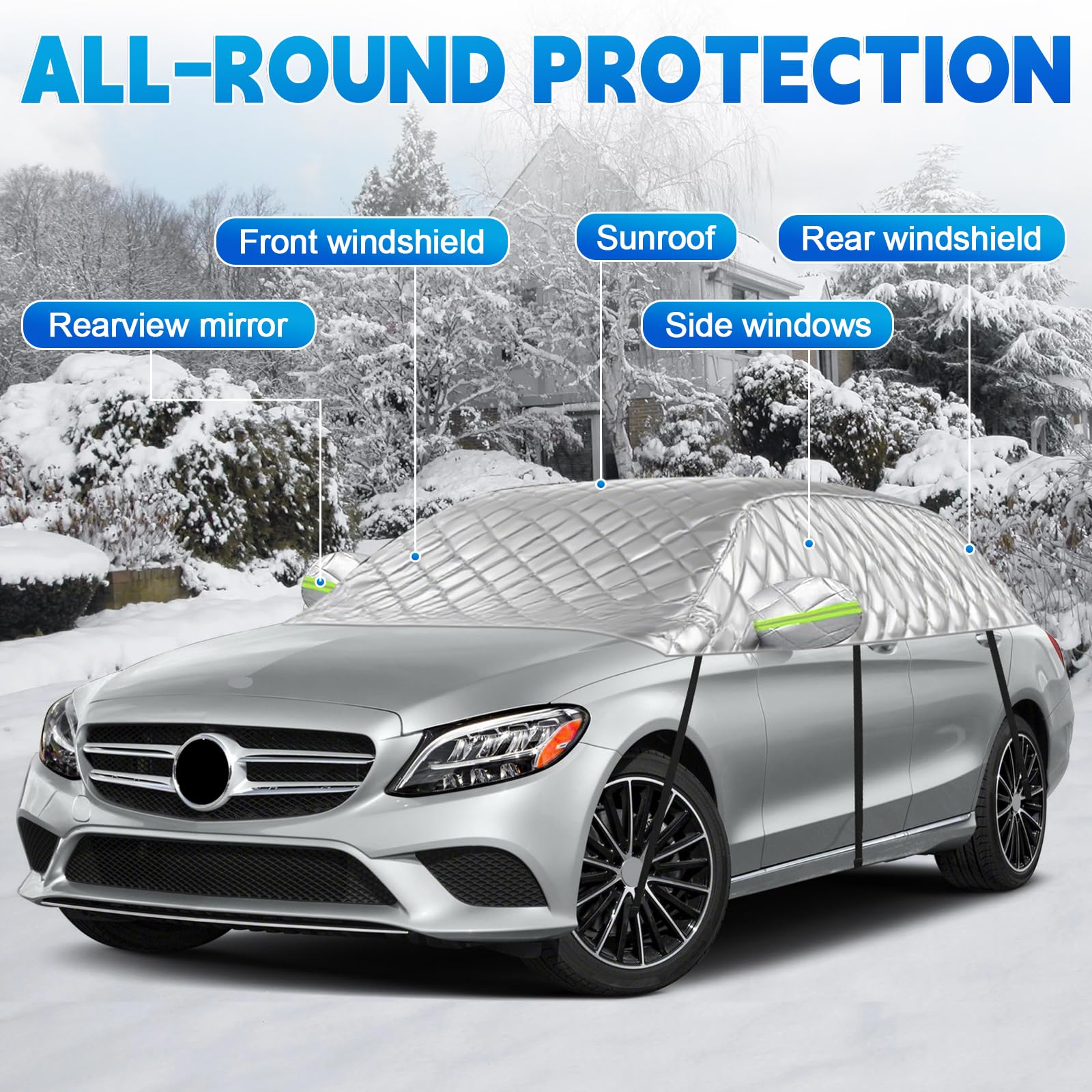Funda Coche Exterior Compatibles con Mercedes-Benz C-Class 2015-2023, Semicubierta Anti-UV Transpirable Resistente al Polvo Lluvia Rasguño Nieve Sol