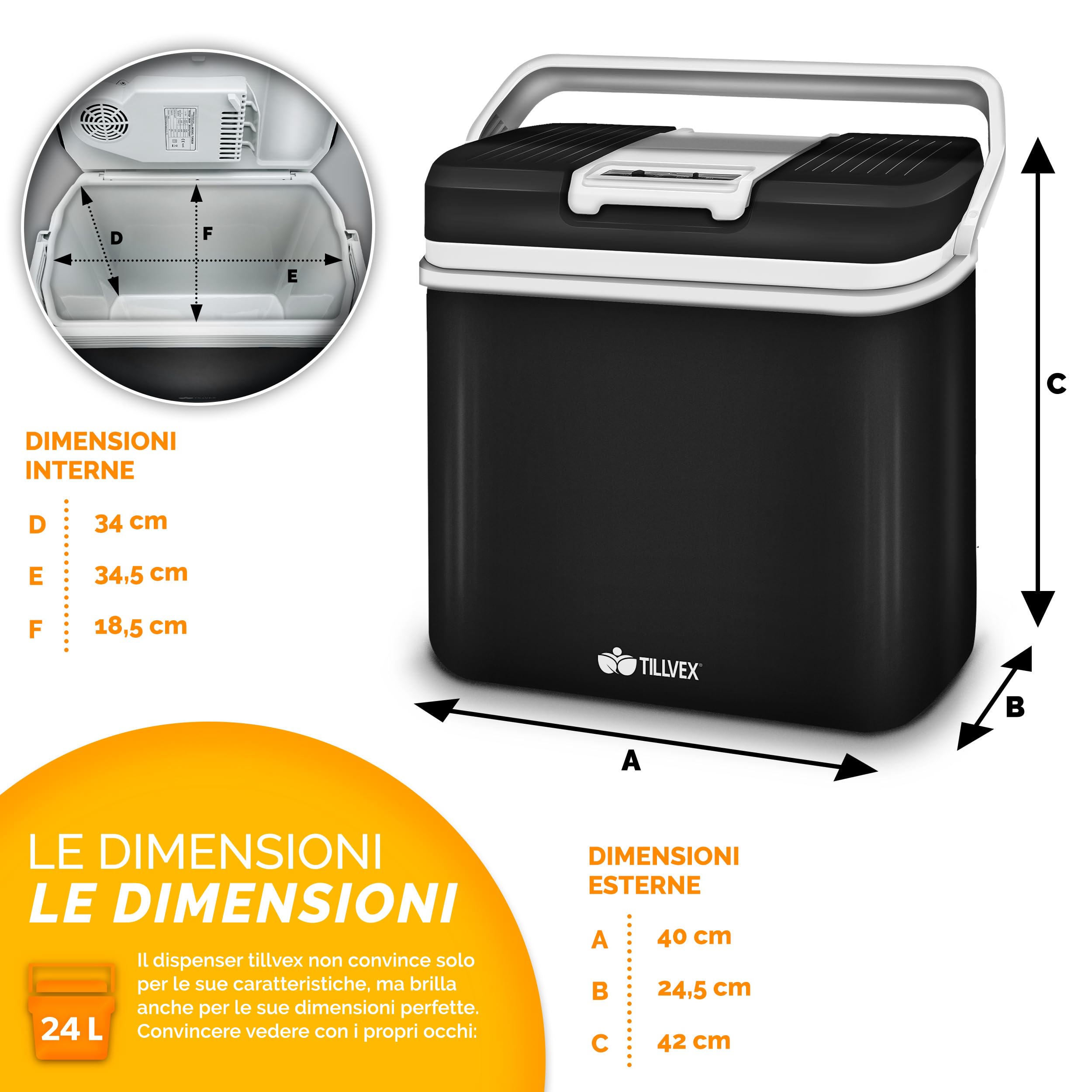 tillvex Frigorifero elettrico Portatile 24L Mini-frigorifero 230V 12V campeggio auto camper ECO
