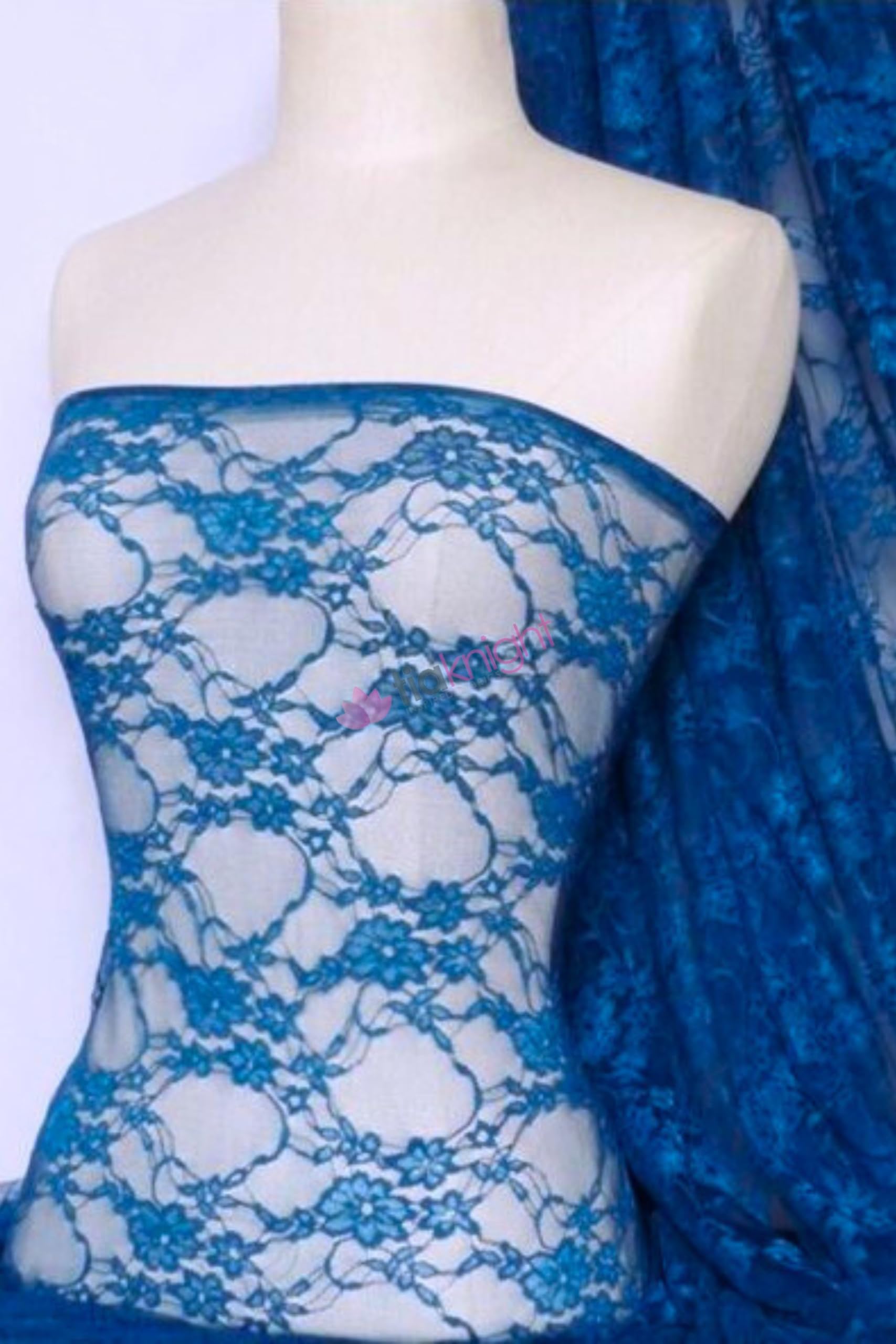Tia Knight Royal Blue Flower Stretch Lace Fabric | Dressmaking & Dance Wear Material | Sold By The Metre | Same Day Dispatch | By (Royal Blue)