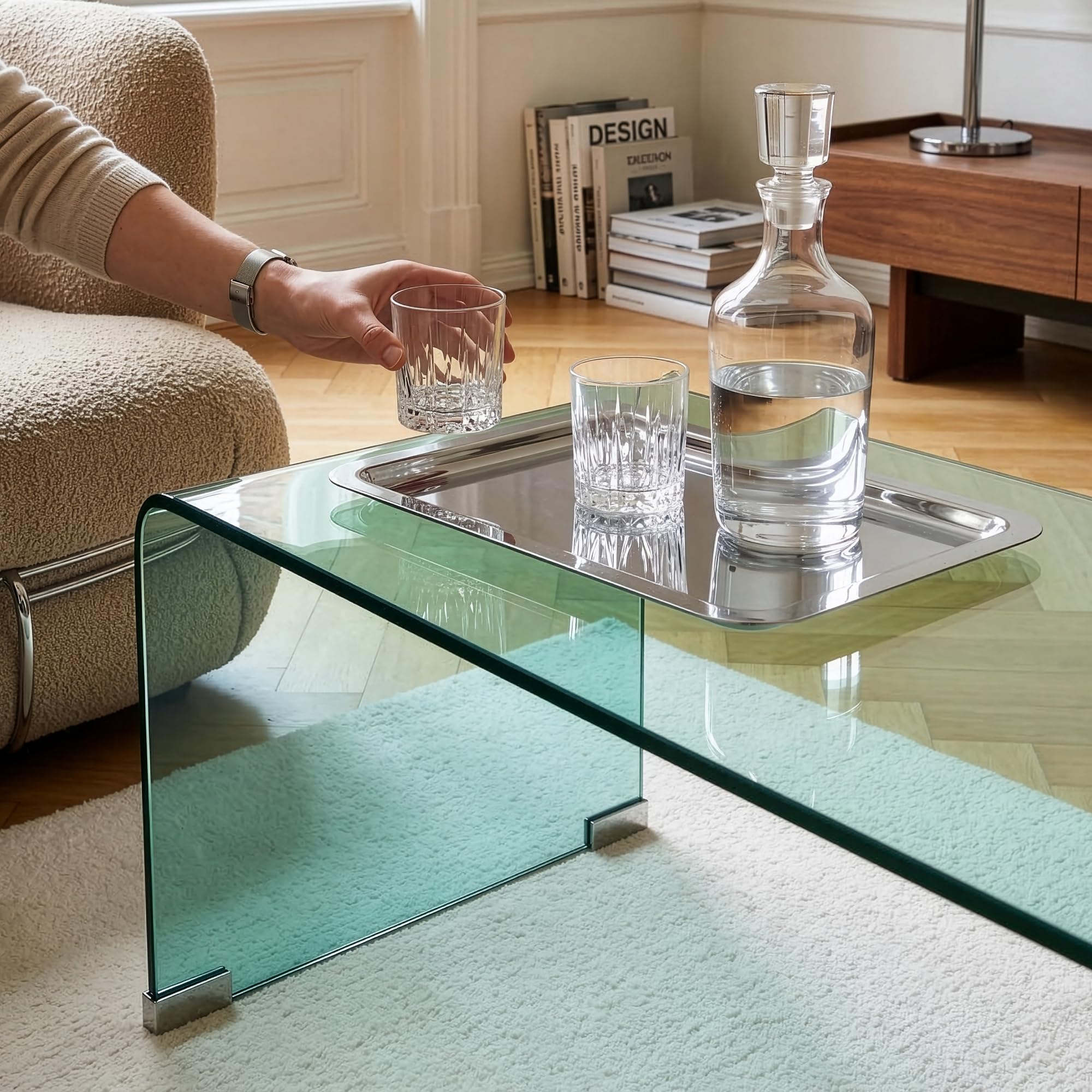 [en.casa] Table Basse Väsas en Verre Trempé de 10 mm Grand Plateau Rectangulaire Capacité de Charge 30 kg Design Élégant et Intemporel pour Salon Bureau 90 x 45 x 35 cm Vert