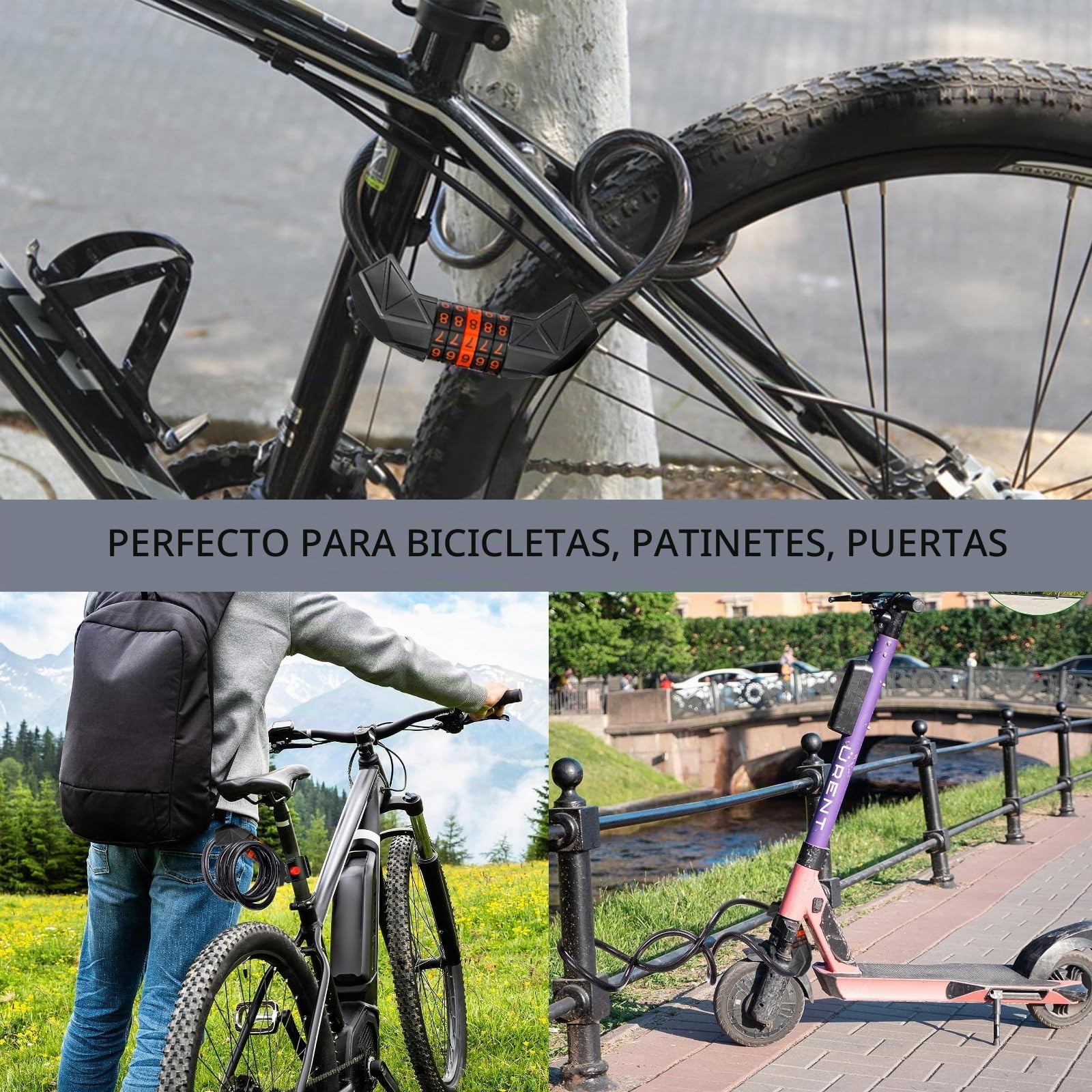 Candado Bicicleta Cadena Bici Combinacion 5 Dígitos 110cm/11mm Largo Candados Antirrobo Bicicletas Seguridad para Patinete Eléctrico Bicis Carretilla Puertas Accesorios