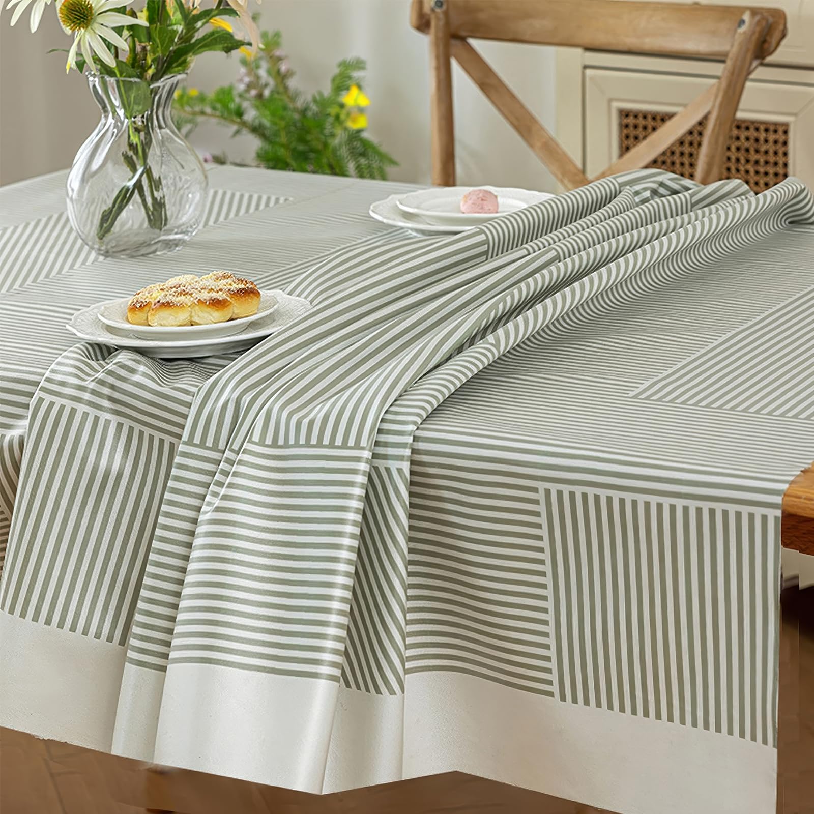 hometrixx Striped Tablecloth Waterproof Oil-Resistant Wash-Free Rectangular Table Cover 57x84 Inch for Dining Kitchen Decor