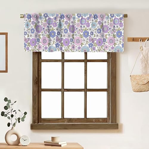 Miniatura 24 de Cortina de cenefa floral de los años 70, diseño retro con estampado de flores amarillas y verde lima, estilo de los años 70 y 60, cenefa con 70