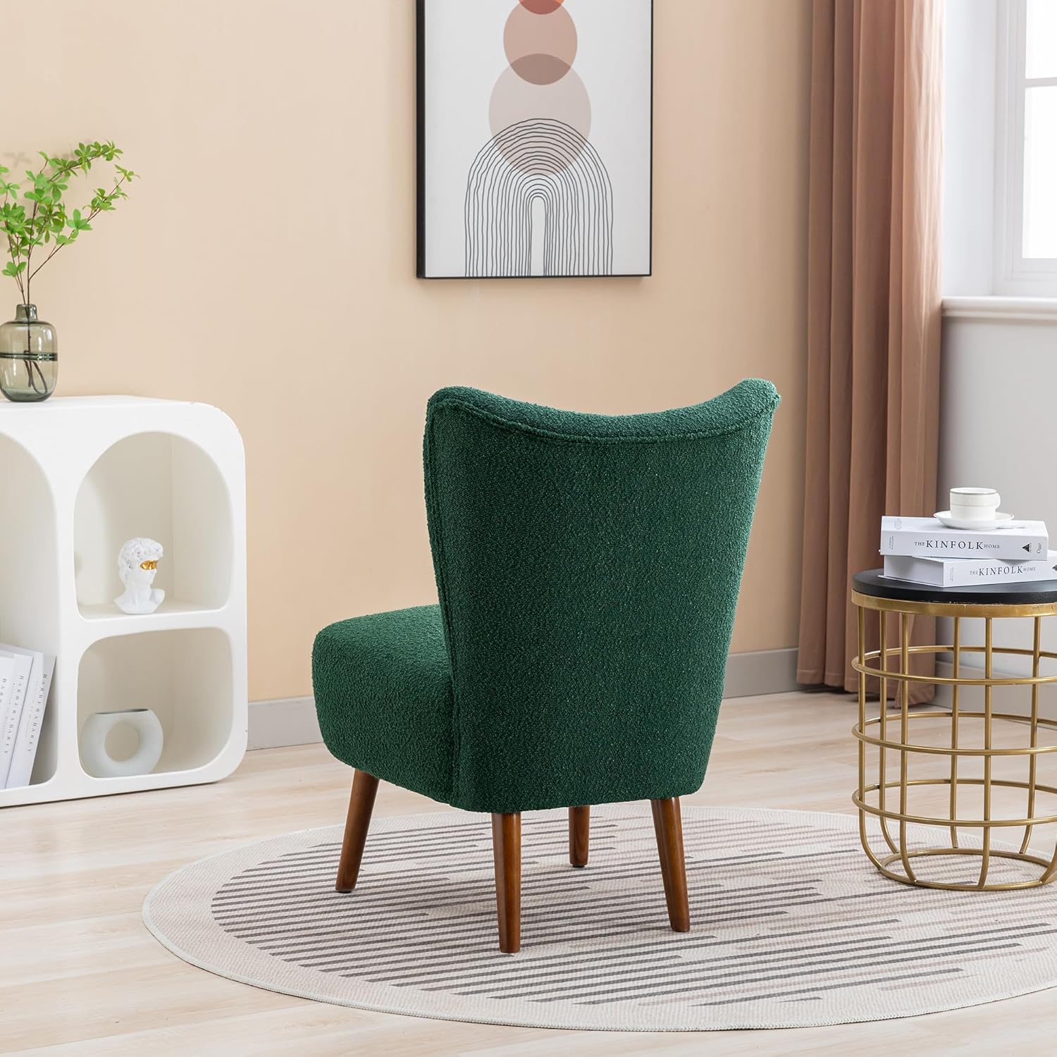 Living Room Chairs, Armless Accent Chair with Rubber Wooden Legs Modern Upholstered Corner Side Chair for Living Room, Bedroom, Office, Hotel Green As Shown