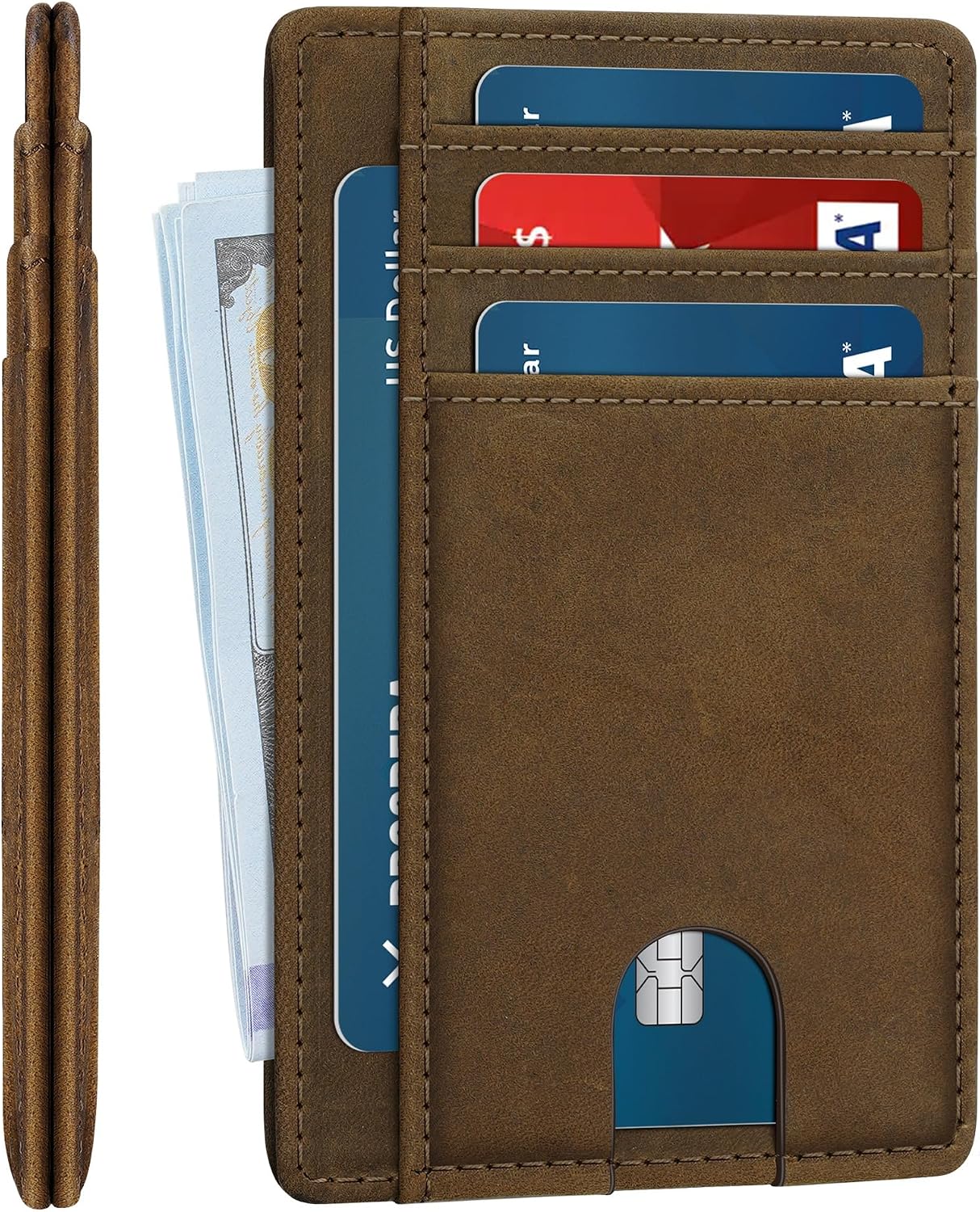 furid Slim Genuine Leather Wallet: Minimalist RFID Small Card Wallet for Men with ID Window - Front Pocket Comfortable Fit - 0.11-inch Ultra Thin Credit Card Holder for Men's Gift