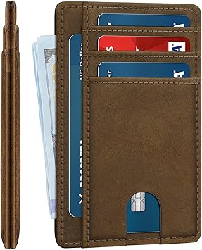 furid Slim Genuine Leather Wallet Minimalist RFID Small Card Wallet for Men with ID Window - Front Pocket Comfortable Fit - 0.11-inch Ultra Thin Credit Card Holder for Mens Gift