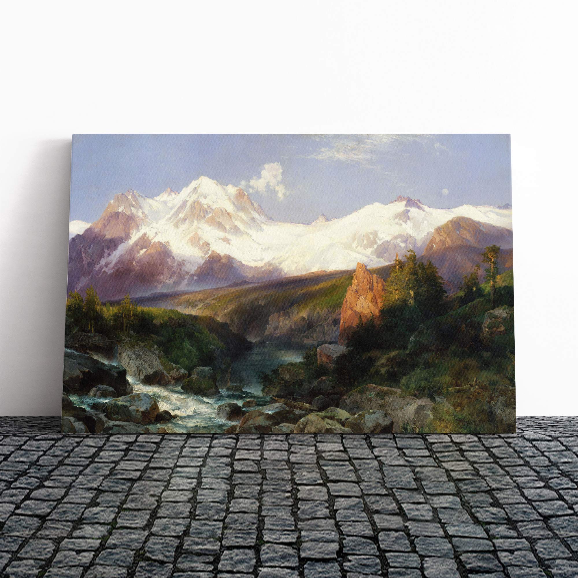 Thomas Moran Teton Range Canvas Print | Gallery Wrapped 30mm Frame Wall Art | 24x16 inches | Ready to Hang | Modern Picture | Living Room Bedroom Lounge Office