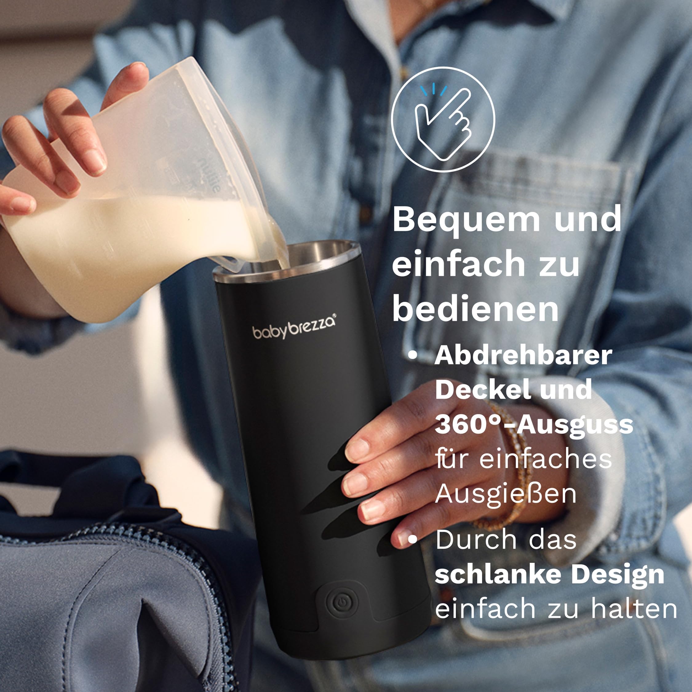 Baby Brezza SuperFast Superschneller tragbarer Muttermilch- und Wasserwärmer für die Reise Schwarz – 67% schneller – Kabellos & wiederaufladbar über USB-C – Edelstahl – 4 Temperaturstufen – 270 ml