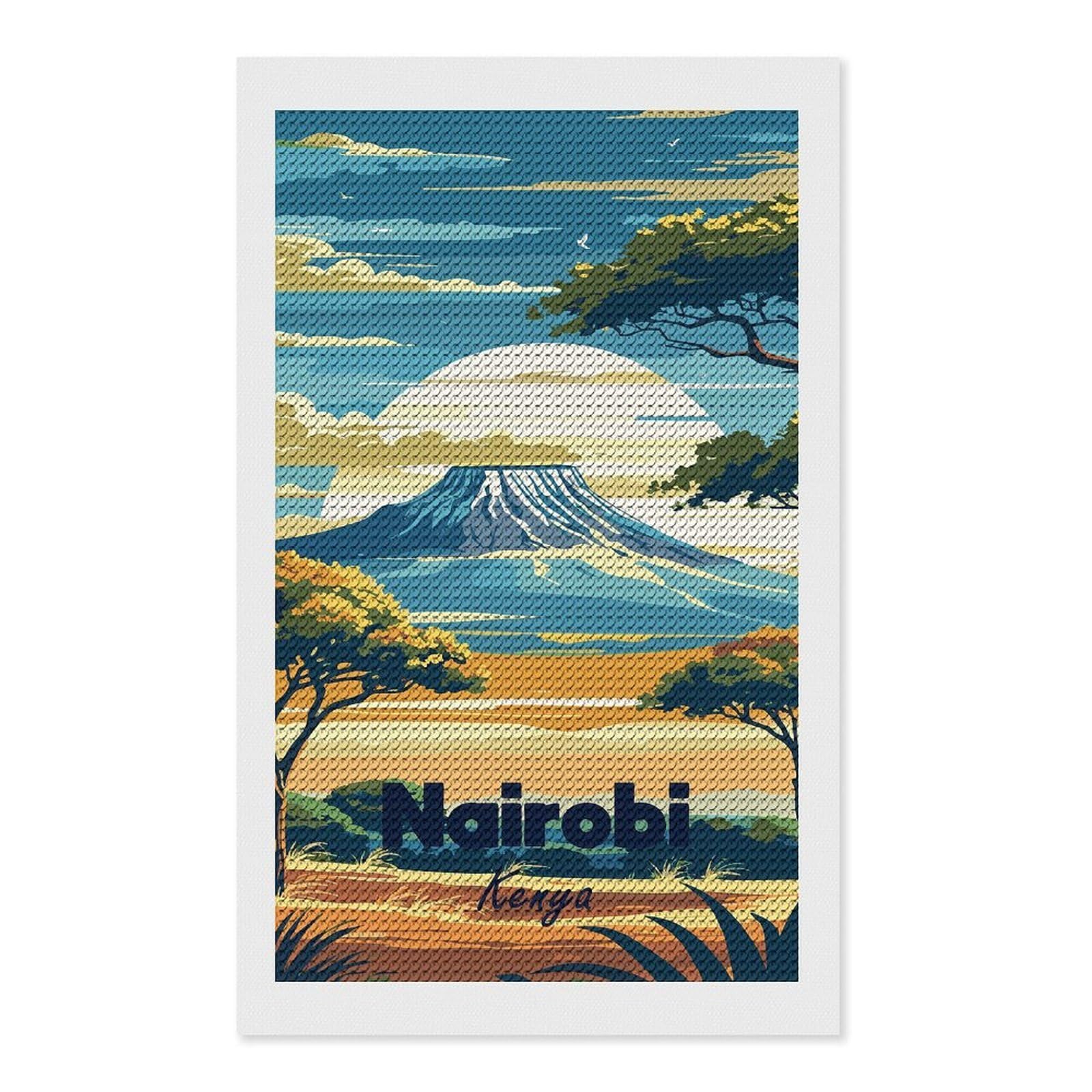 Junmoney Nairobi Kenya Travel Diamond Art Kit 12"x20", Creative Leisure Activity, Complete Accessories, Vintage Style Decor, for Women