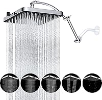 Hibbent 13-Inch High Pressure Rainfall Shower Head with 16" Adjustable Extension Arm, 5 Spray Modes, Solid Brass, Chrome