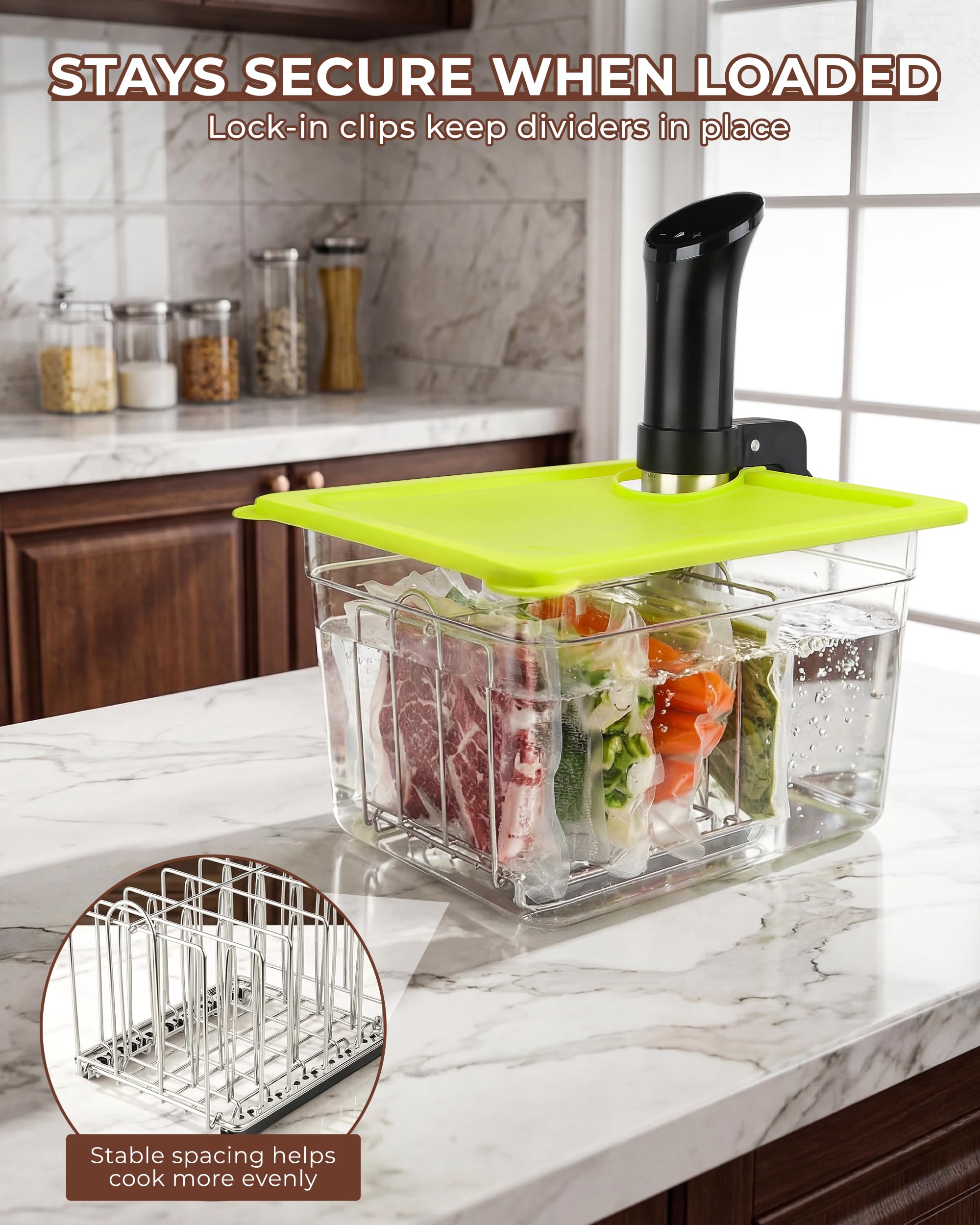 EVERIE Contenitore Sous Vide da 12 litri con coperchio universale in silicone e griglia per sottovuoto compatibile con tutti i modelli Anova, Anova Nano, Chefsteps Joule, Instant Pot, Wancle Sous Vide