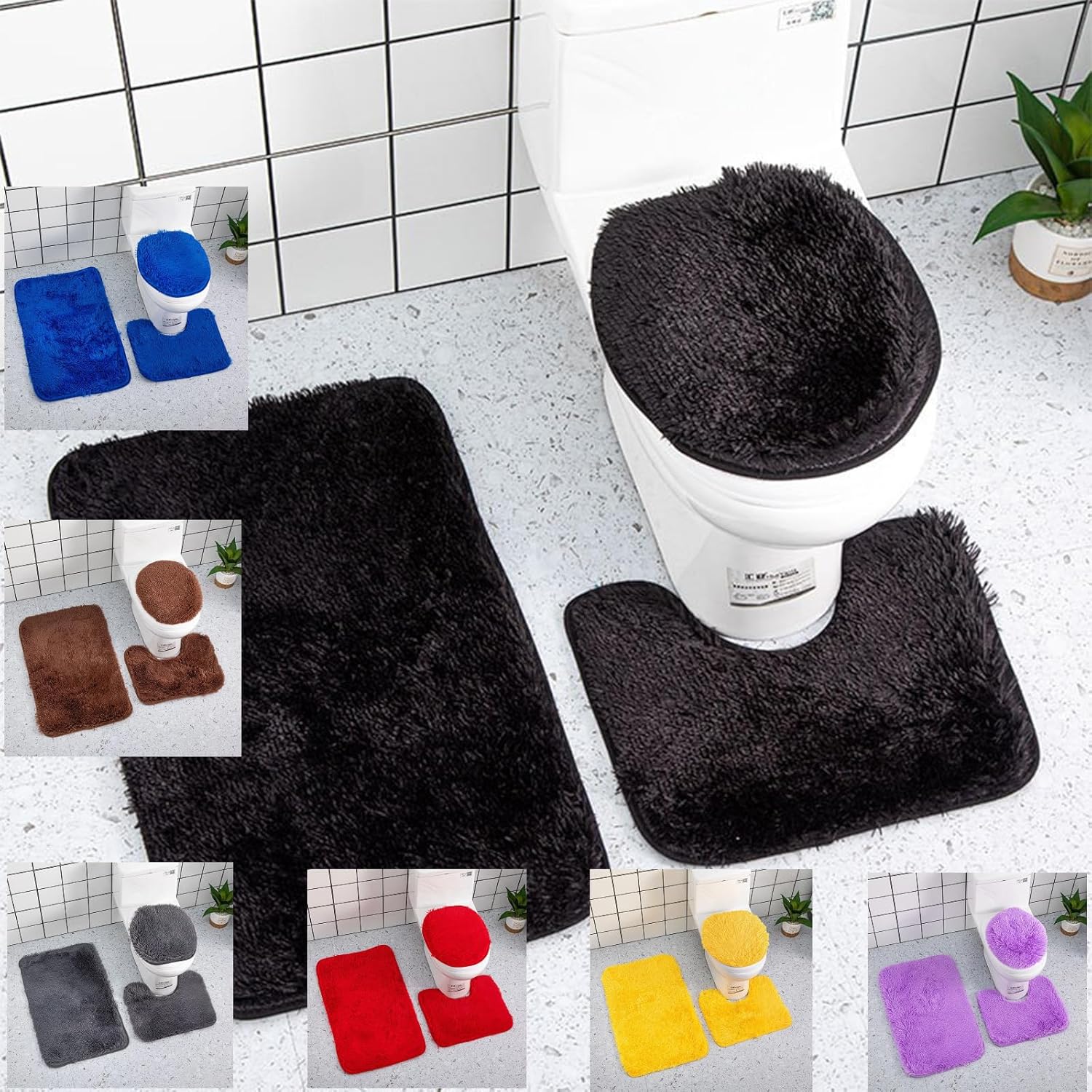 Generic Velvet Luxurious Bathroom Rug Sets 3 Piece Ultra Absorbent Bath Mat for Bathroom - Non-Slip Machine Washable
