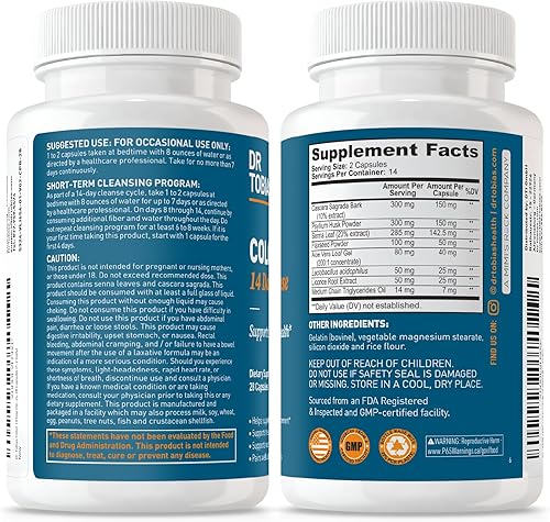 Vista 25 de Dr. Tobias Limpieza de colon de 14 días, desintoxicación avanzada de limpieza intestinal para mujeres y hombres con cáscara sagrada, cáscara