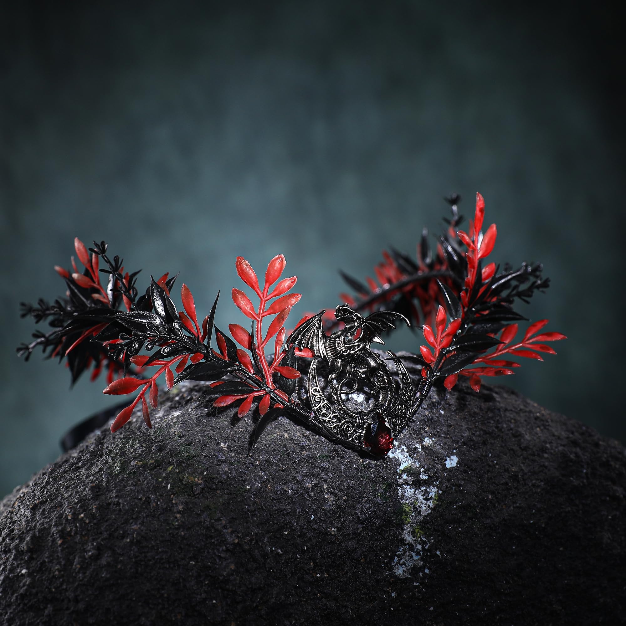 PartyforU Black Dragon Elf Flower Crown for Renaissance Cosplay Gothic Woodland Floral Headpiece for Fairy Costume Adult - Image 4