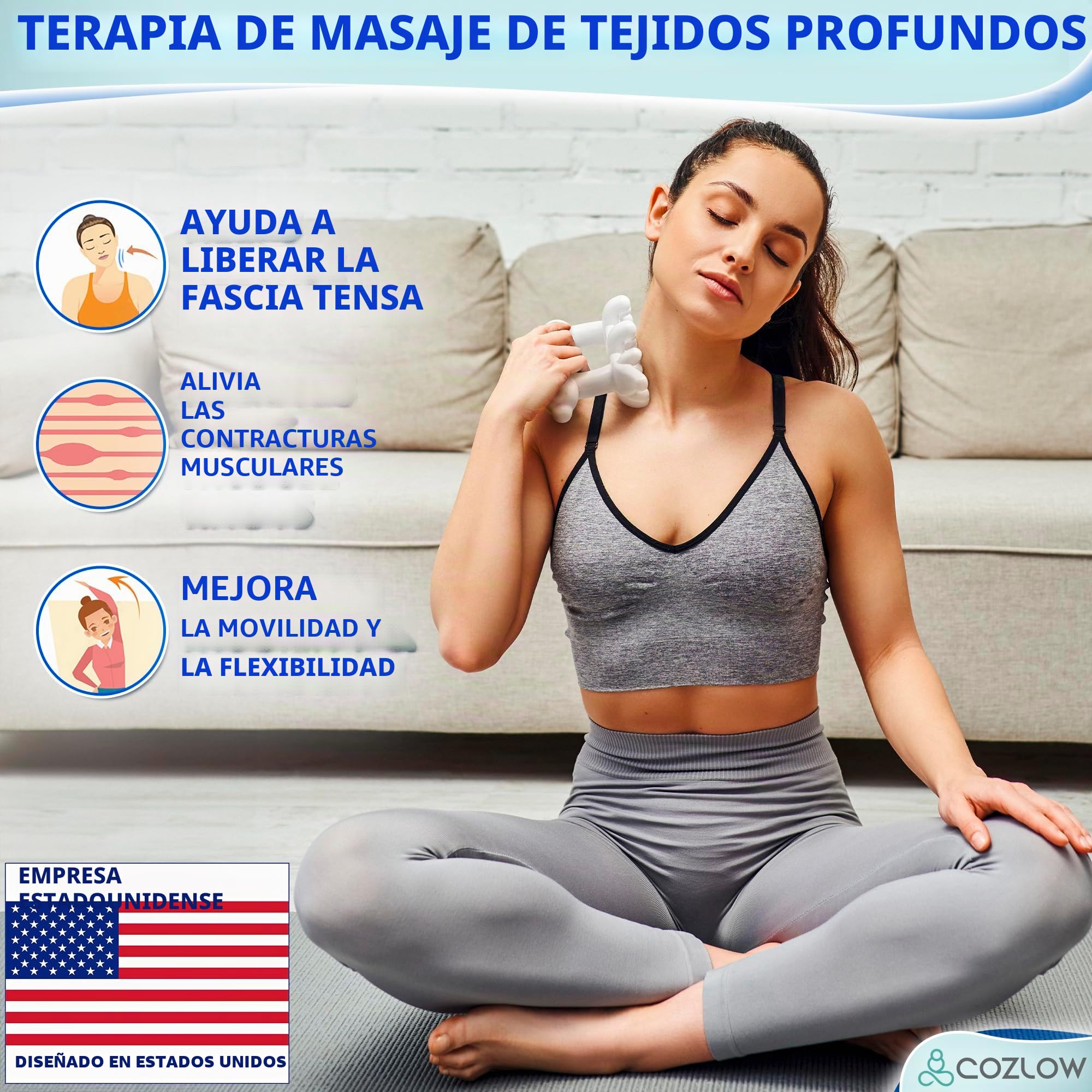 Masajeador de fascia (18,3 cm de largo, azul) masajeador de fascia de tejido profundo para aliviar el dolor en el cuerpo, cuello, espalda baja, hombros, rodillas, músculos del tobillo