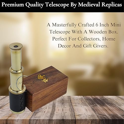 Vista 6 de 6" inch Handheld Brass Telescope with Wooden Box - Pirate Navigation. 6" Negro,31.9 in Antiguo