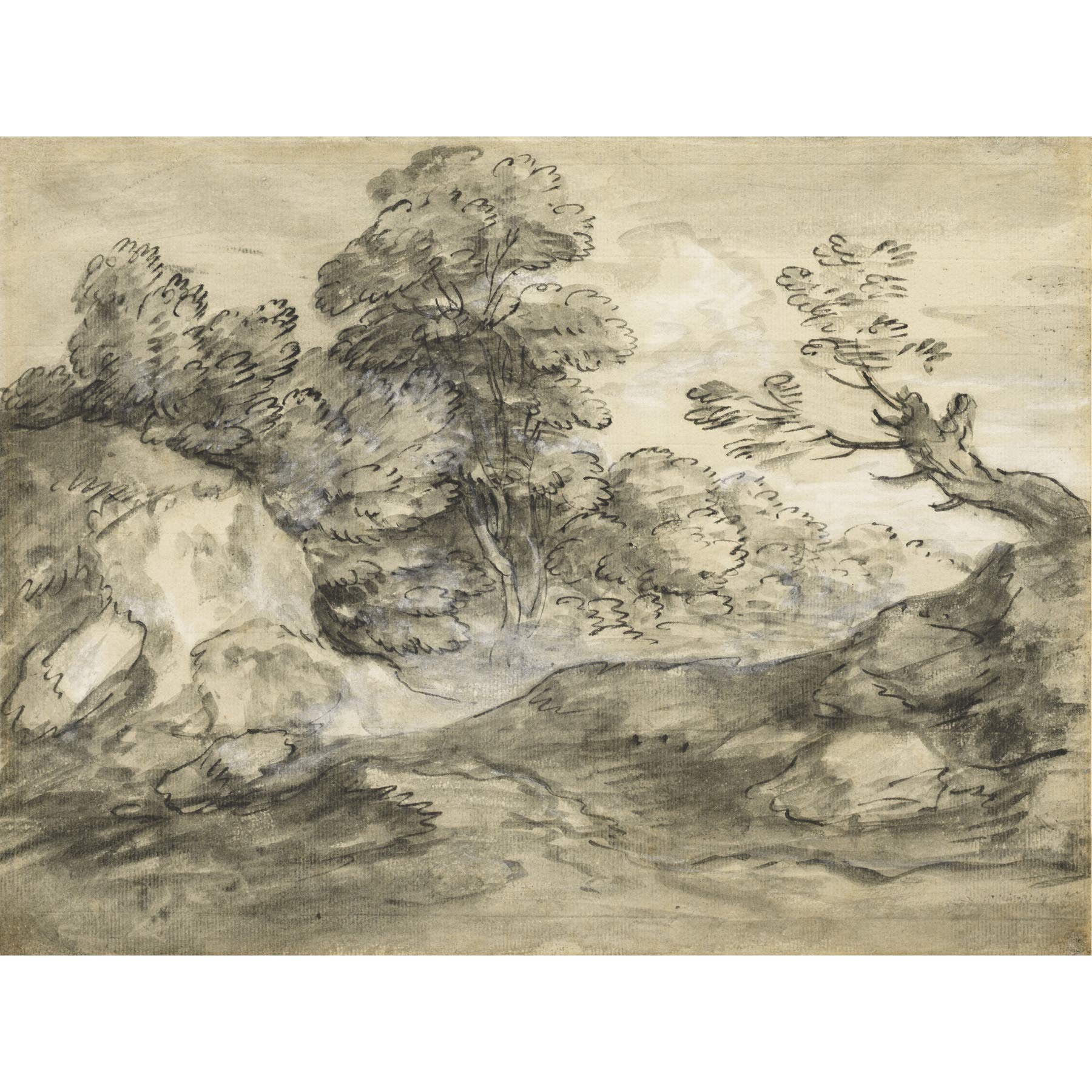 Artery8 Gainsborough Rocky Wooded Landscape Winding Track Painting Premium Wall Art Canvas Print 18X24 Inch