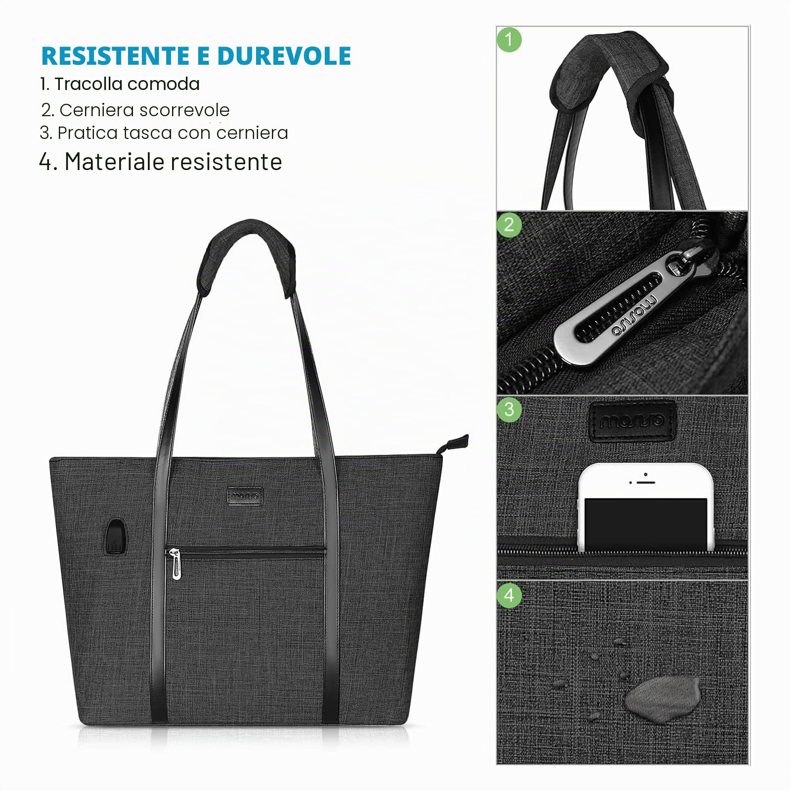 MOSISO USB Porta Laptop Tote Borsa per Donna per MacBook,17-17,3 pollici