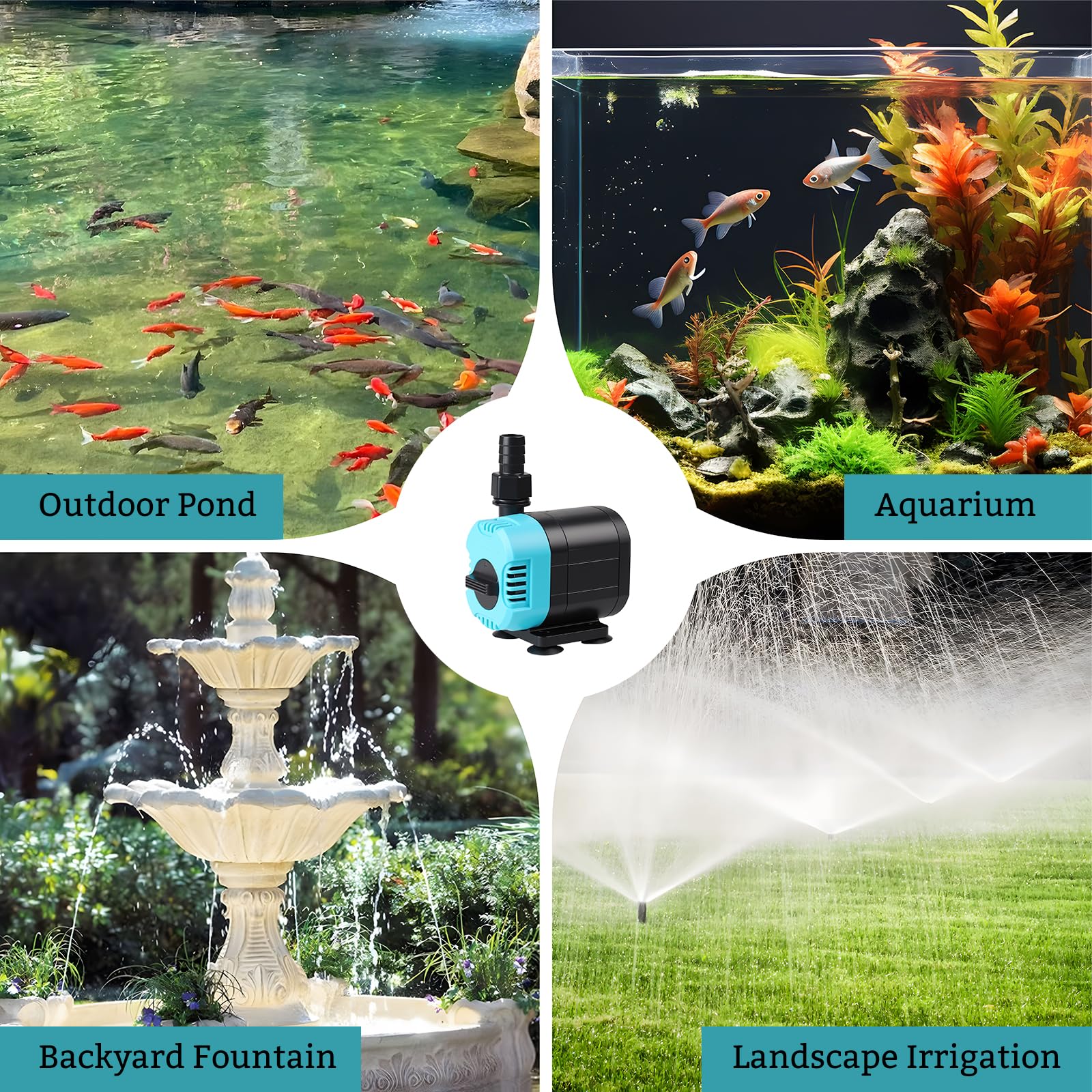 CPROSP Pompa Acquario (2000 L/H, 32W), Pompa Acqua Altezza Massima di Sollevamento: 2 m, Pompa Fontanella con Cavo da 1,5 m, per Laghetto, Giardini, Acquari, Statue, Idrocoltura