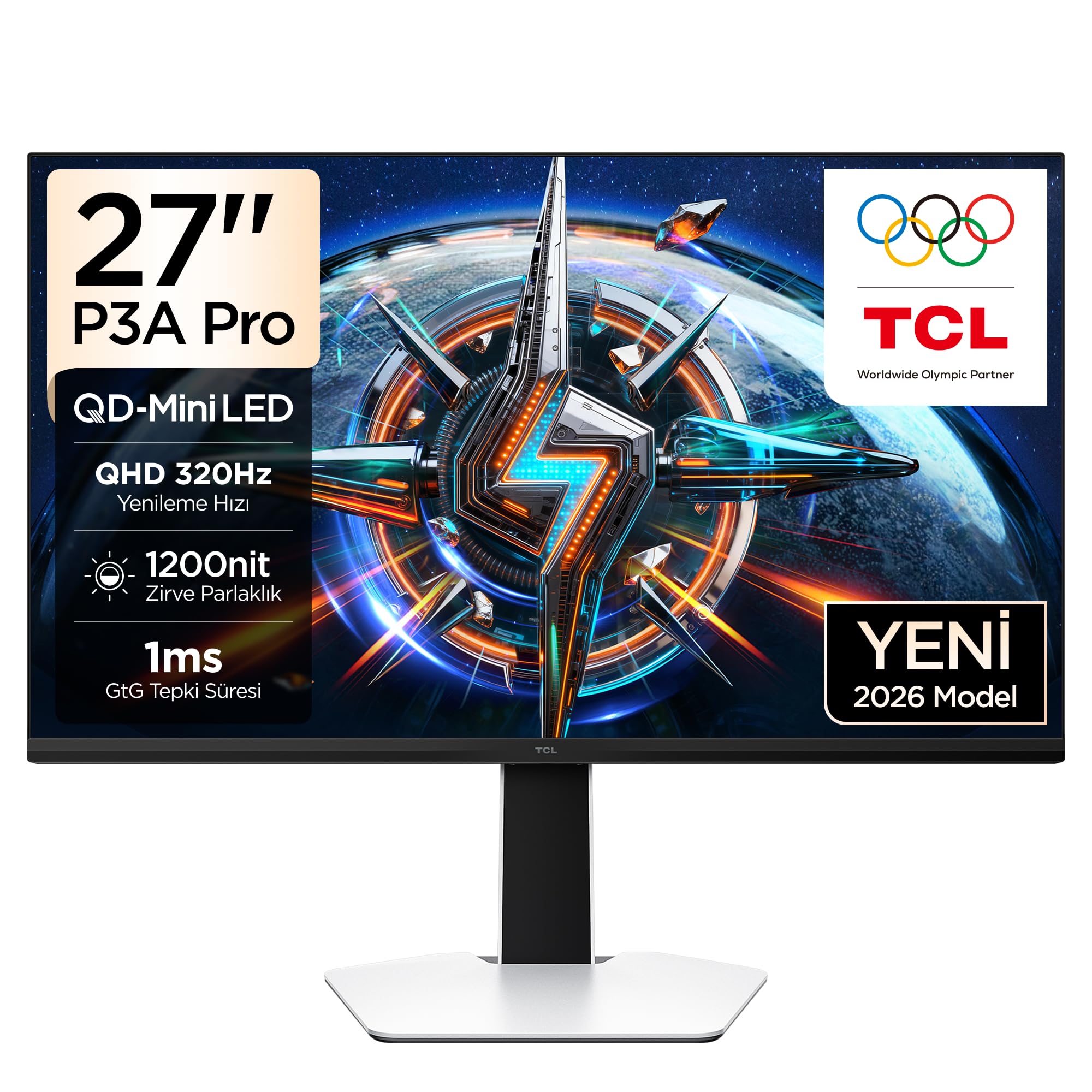 TCL 27P3A Pro Gaming Monitörü 27" 1ms 320Hz Qhd 2k Qd-Mini LED Fps Oyuncu Monitörü