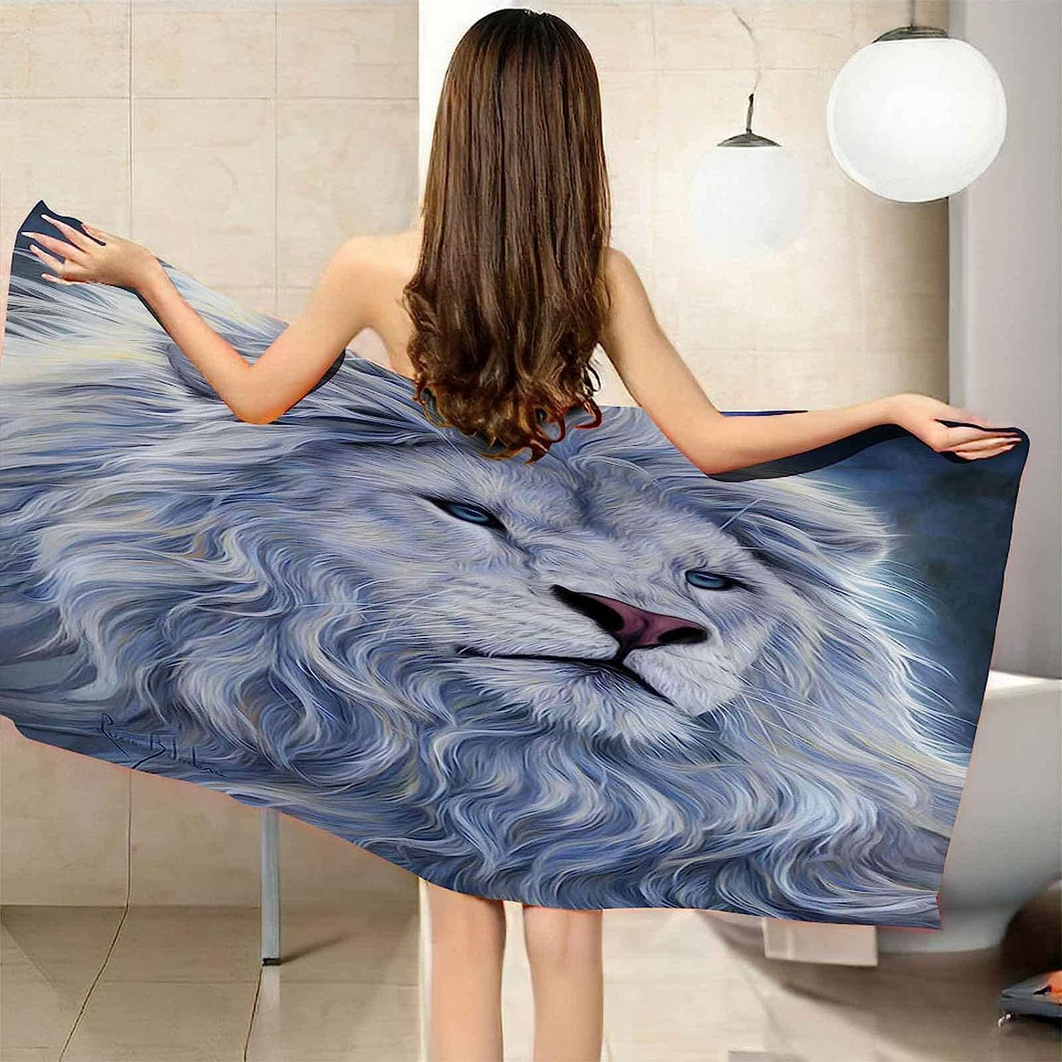 Telo Mare Microfibra Grande Leone Animale Della Foresta 200 X 200 Cm, 3D Telo Mare Leggero Antisabbia Per Donna Uomo, Asciugamano Microfibra Asciugatura Rapida Per Bagno, Spiaggia, Campeggi -6E8K-K3K