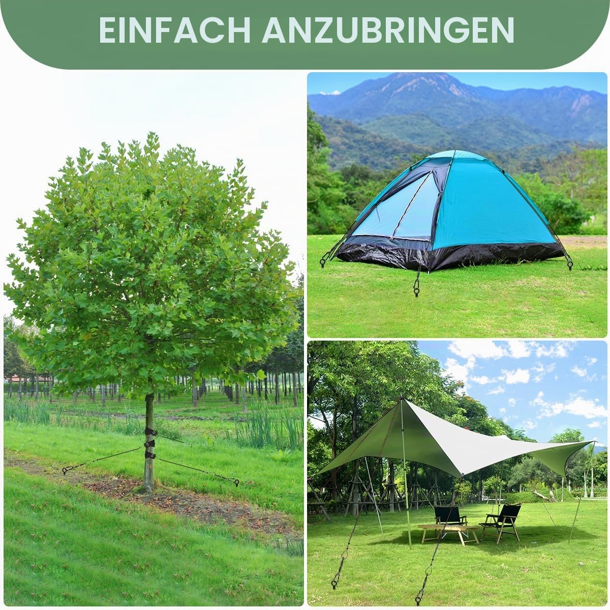 Baumstützen Set Schwerlast 3er Pack 45 cm – Spiral-Baumanker/Bodenanker mit Baumgurten, Spannschlössern & 3/16" PVC-Drahtseil, für Junge/schiefe Bäume, Windschutz