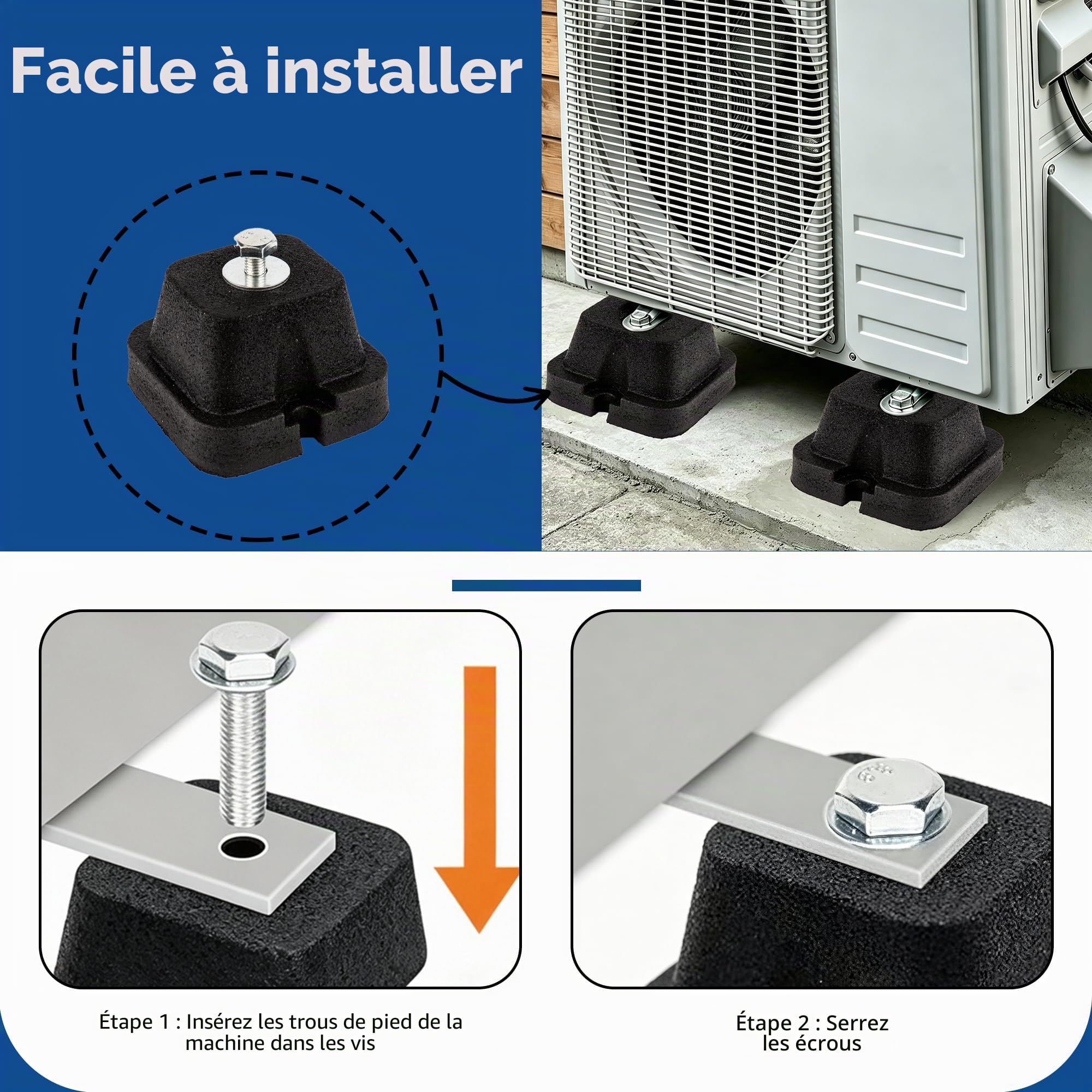 Lot de 4 rondelles en caoutchouc pour climatiseur extérieur Mini Split, pompes à chaleur, compresseurs d'air, condensateurs et générateurs d'une puissance de 9000 à 36000 BTU