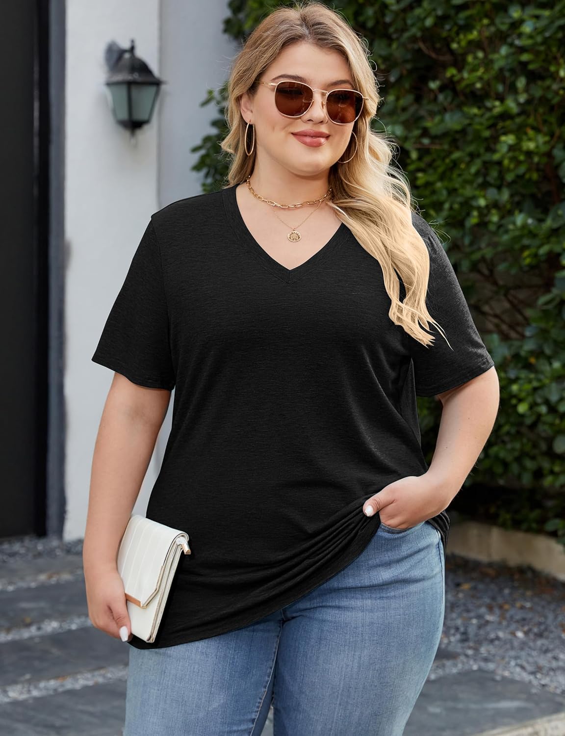 Kancystore Women's Plus Size V Neck T Shirts Short Sleeve Tops Casual Summer Tshirts Loose Fit Tees XL-5X - Image 3