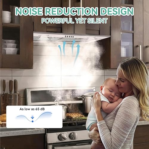 Miniatura 5 de Campana extractora integrada de 30 pulgadas de 700 CFM para cocina | Campana de ventilación de estufa de acero inoxidable con luces LED brillantes,