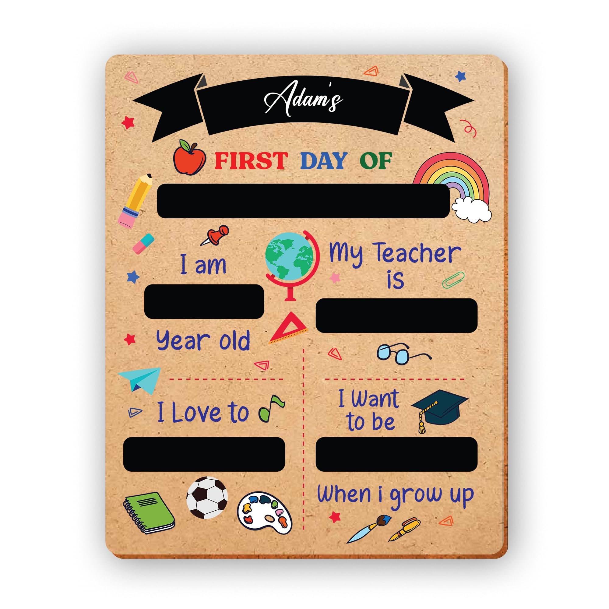 Personalised First Day of School Starting Sign Board, Back to School 1st Day Photo Prop Wooden Sign Chalkboard for Kids Nursery Preschool Keepsake Presents (25CM X 2OCM - SQ)