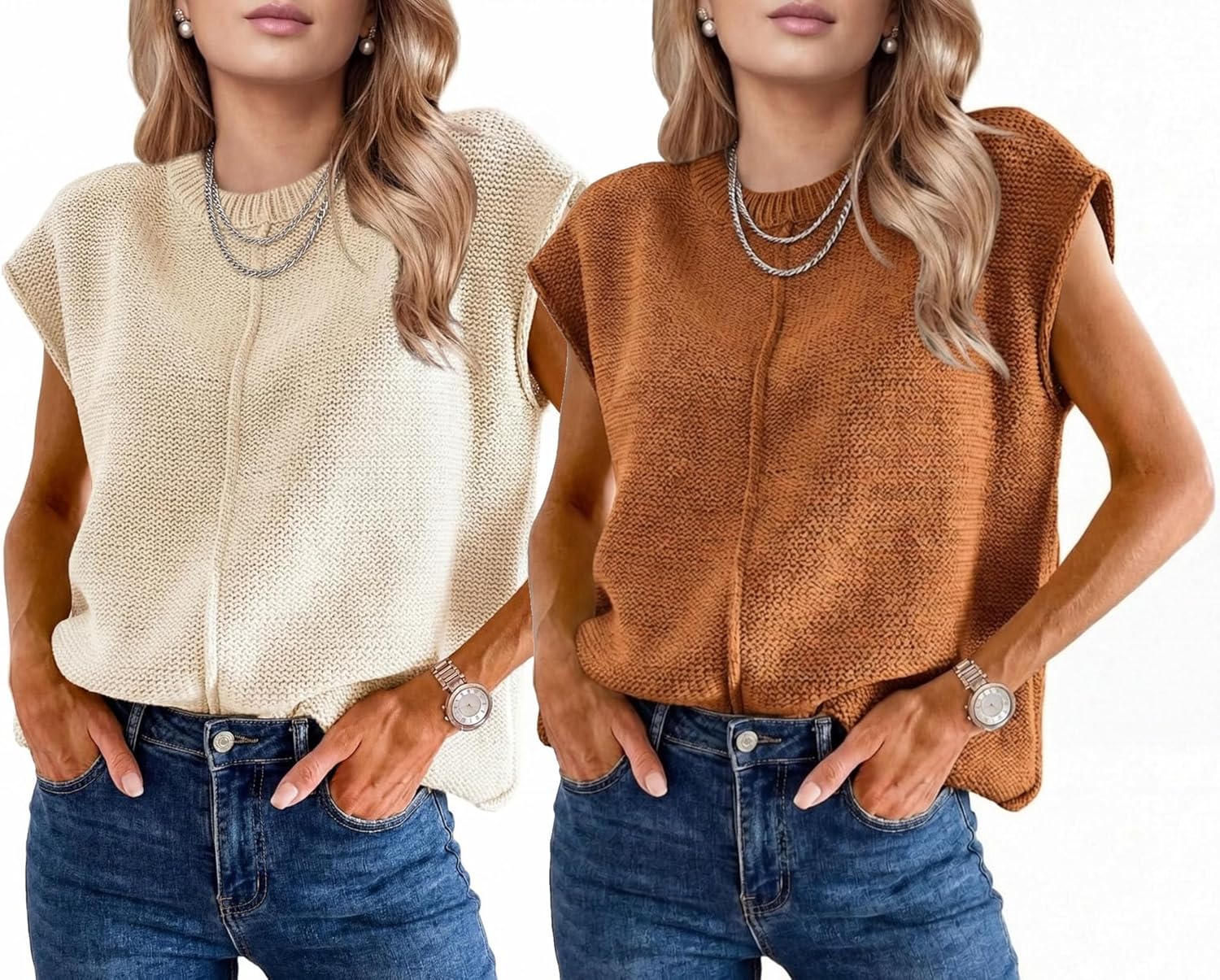 2 Pack Sweater Vest for Women, Sleeveless Knit Crop Tank Top with Bow Tie Back, Casual Boho Western Style Vest Tops