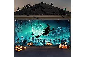 7x16Ft Halloween Door Cover Prop, Witch Backdrop Banner for Home Decor Party