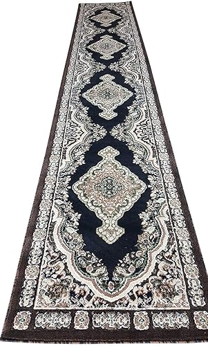 emirates Alfombra de pasillo tradicional negro, verde, marrón y beige, diseño 520 (2 pies x 7 pies 2 pulgadas)