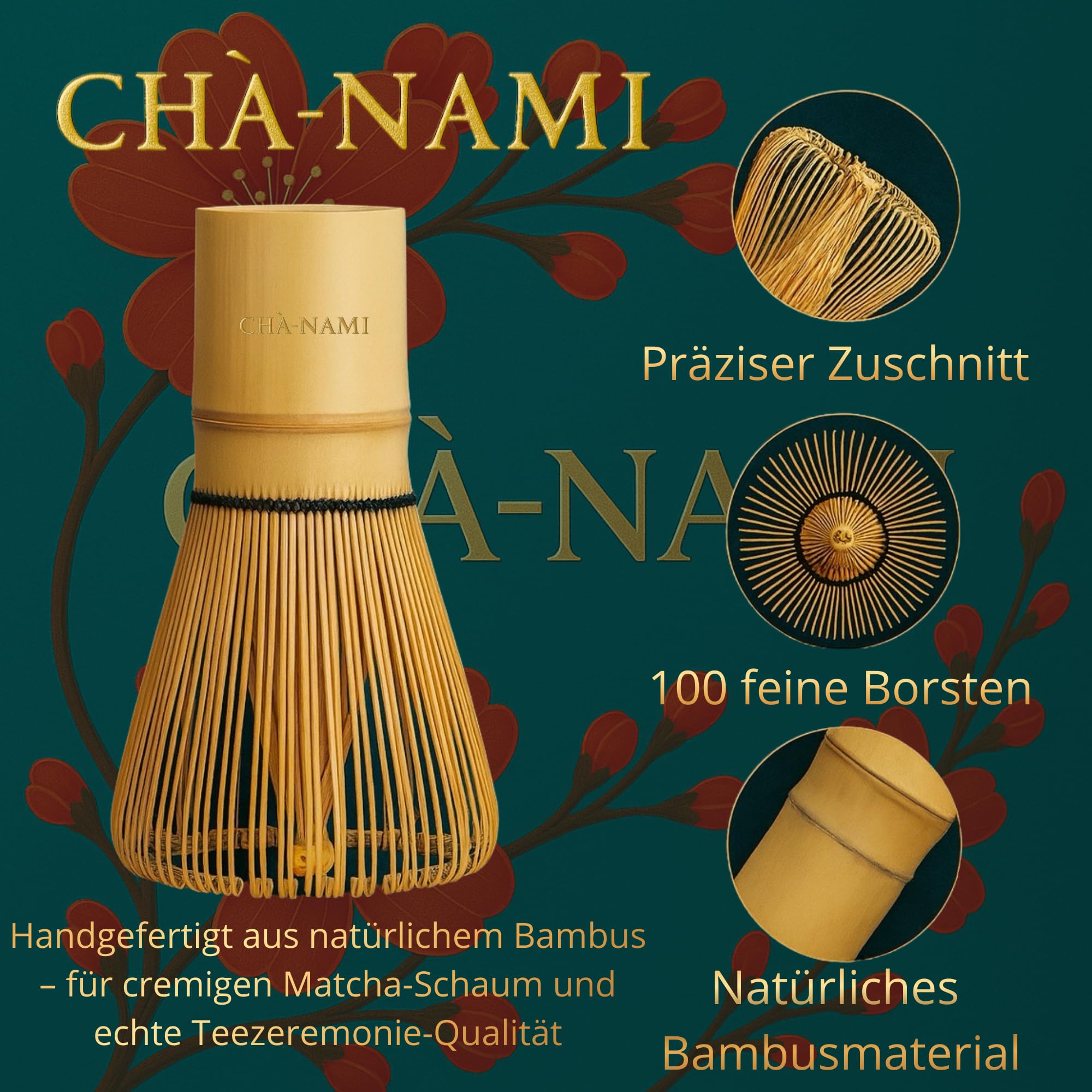 Matcha Set Classic 5-teilig, japanisches Matcha Zubehör Set mit Keramikschale, 100-Borsten-Chasen, Bambuslöffel, Edelstahlsieb und Keramikhalter