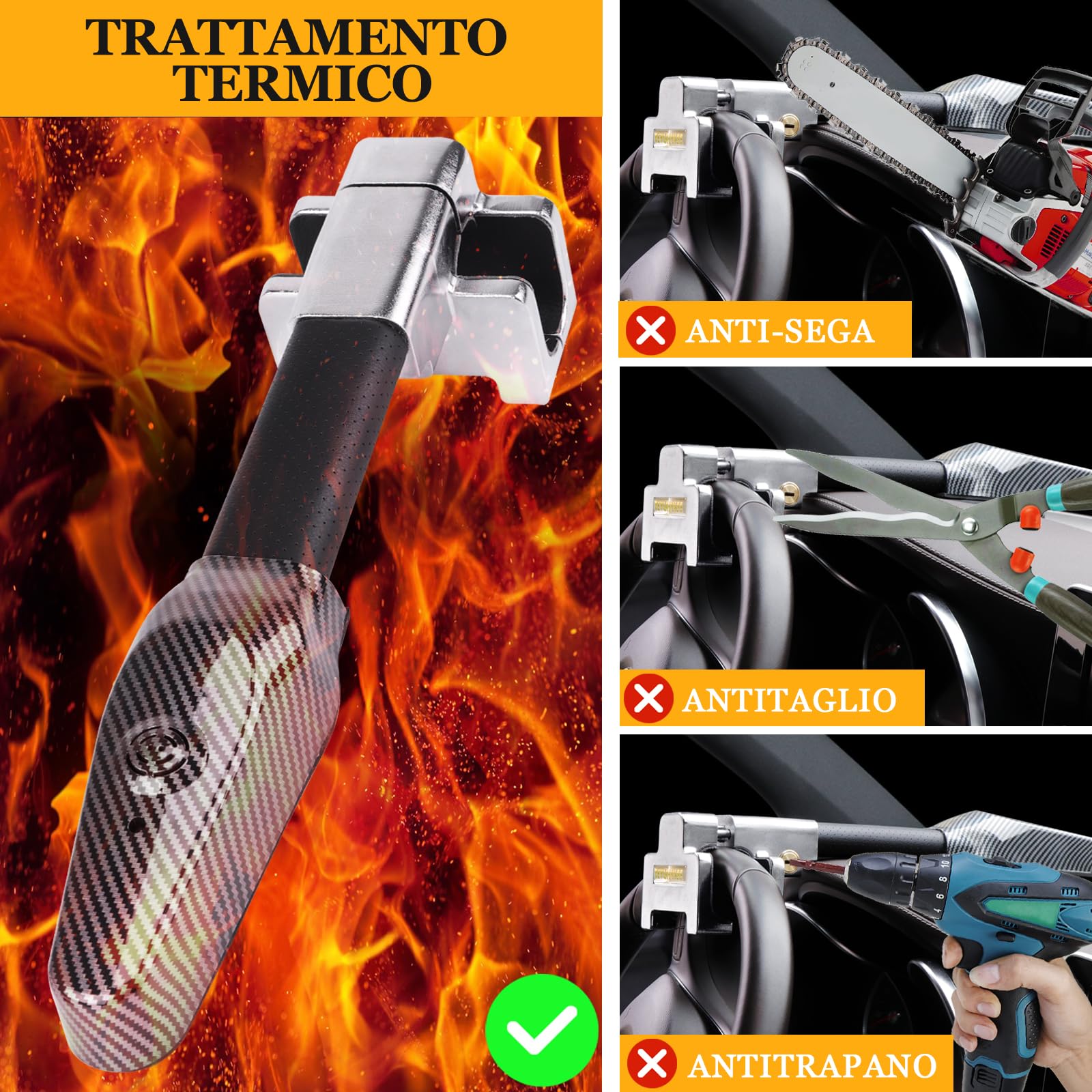 Tevlaphee Blocca Sterzo Automobile con Allarme, 120dB, Antifurto Auto, Meccanico, vestibilità Universale