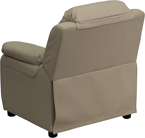 Miniatura 5 de EMMA + OLIVER Sillón reclinable infantil de vinilo beige acolchado de lujo con brazos de almacenamiento Vinilo beige.,negro, cuero, (Black